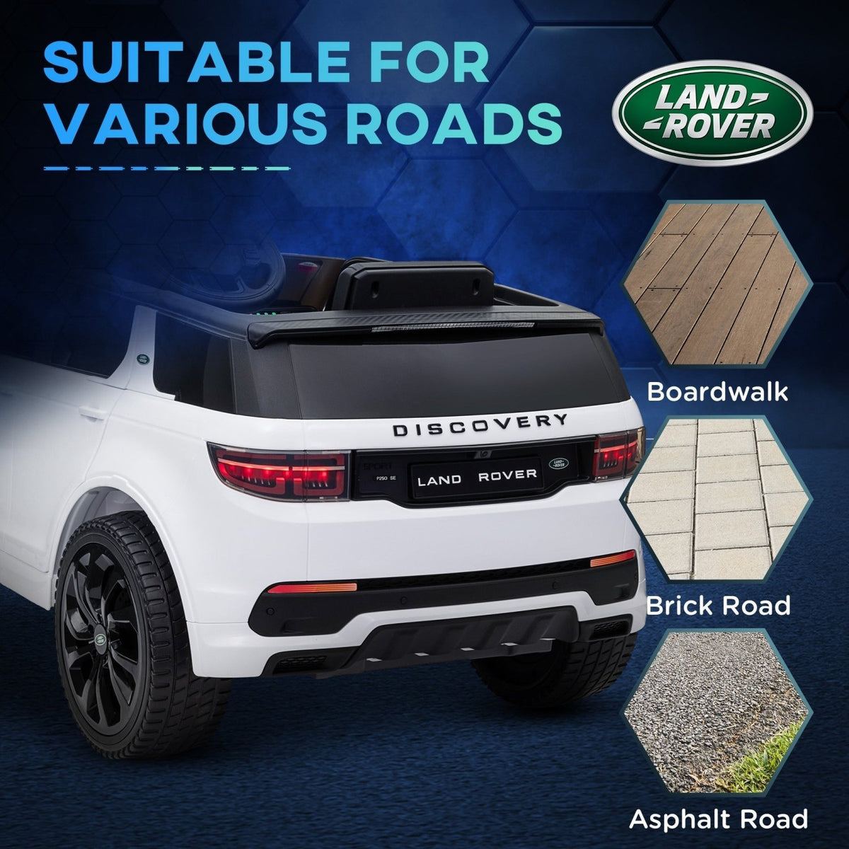AIYAPLAY Licensed Land Rover Discovery Sport, 12V Kids Ride on Car w/ Remote Control, Lights, Music, Horn, for 3-6 Years, White - SGP Garden Ltd