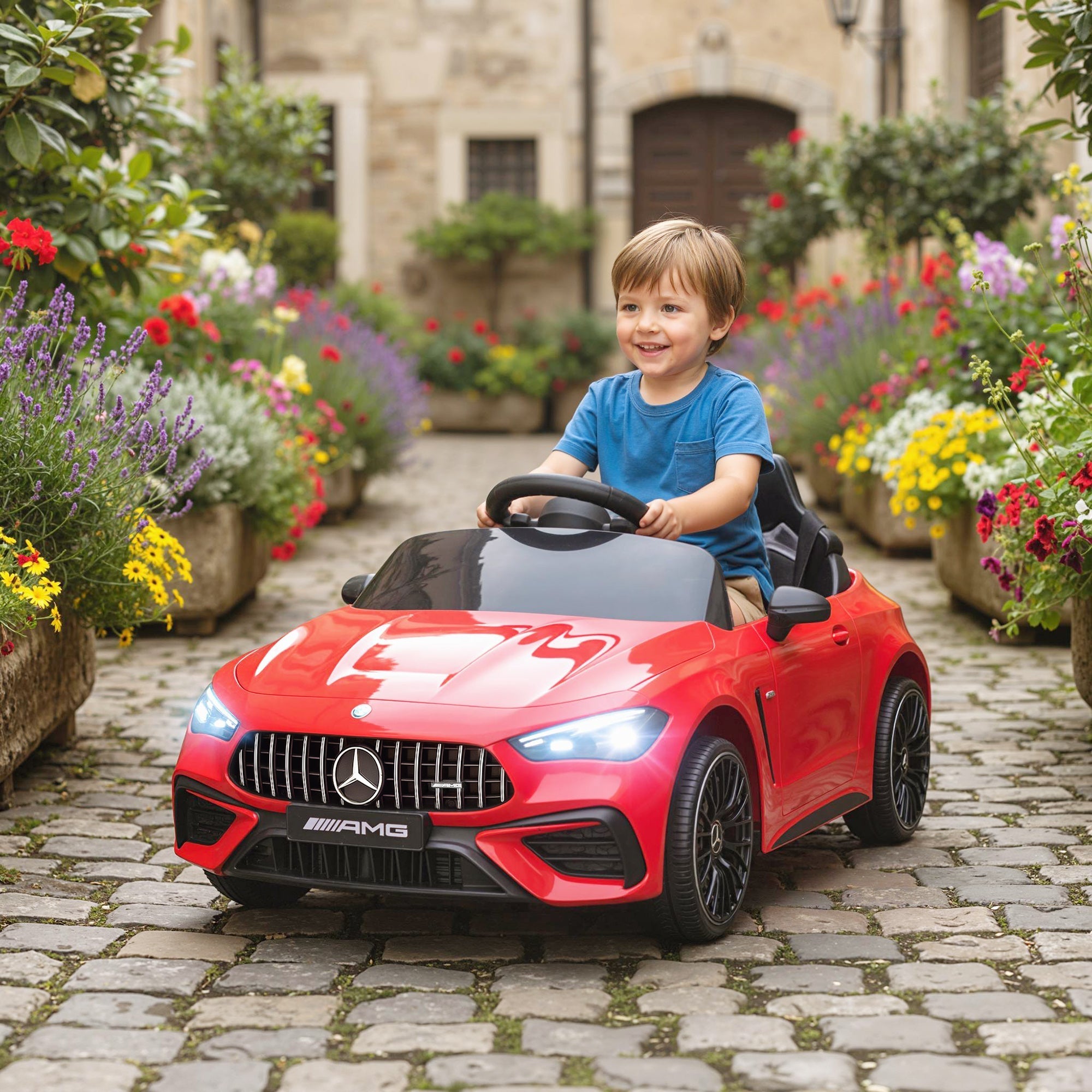AIYAPLAY Licensed Mercedes AMG Kids Electric Car, 12V Ride On Car with Dual Motors, Remote Control for 3-6 Years, Red - SGP Garden Ltd