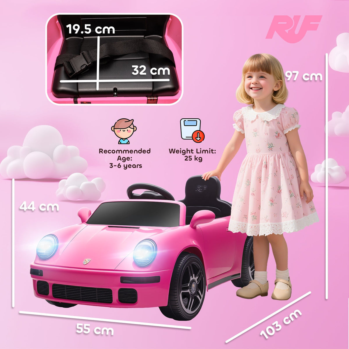 AIYAPLAY Licensed RUF CTR 2017 Electric Car for Kids, with Remote Control, Soft Start, MP3 Player, LED Lights, Pink - SGP Garden Ltd