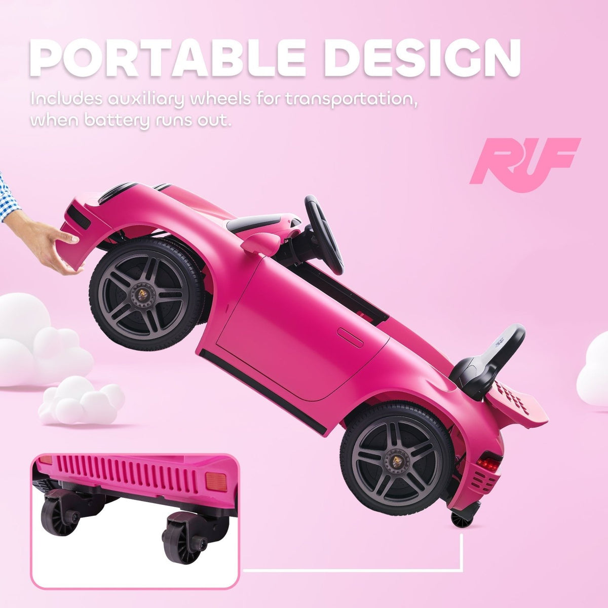 AIYAPLAY Licensed RUF CTR 2017 Electric Car for Kids, with Remote Control, Soft Start, MP3 Player, LED Lights, Pink - SGP Garden Ltd