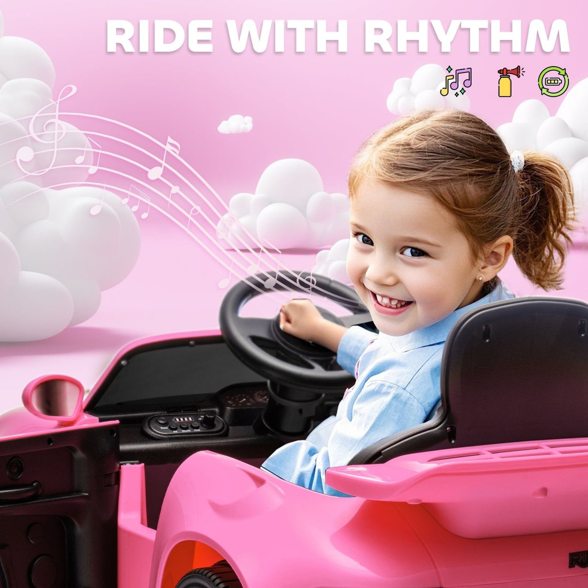 AIYAPLAY Licensed RUF CTR 2017 Electric Car for Kids, with Remote Control, Soft Start, MP3 Player, LED Lights, Pink - SGP Garden Ltd