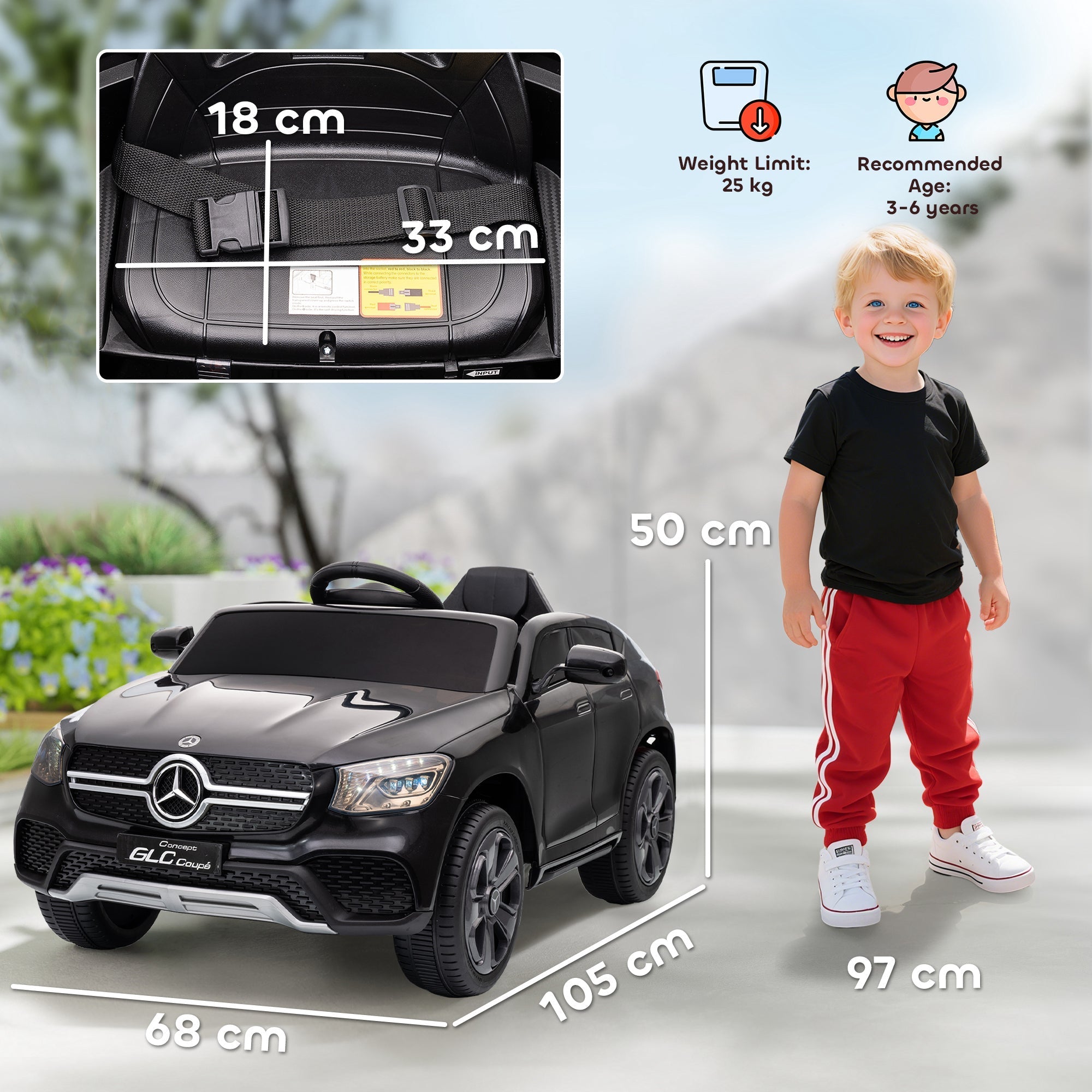 AIYAPLAY Mercedes-Benz GLC Licensed Kids Ride on Car with Remote Control, Soft Start, MP3, LED Headlights, Black - SGP Garden Ltd