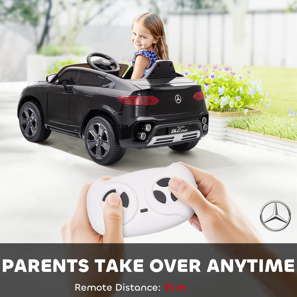 AIYAPLAY Mercedes-Benz GLC Licensed Kids Ride on Car with Remote Control, Soft Start, MP3, LED Headlights, Black - SGP Garden Ltd