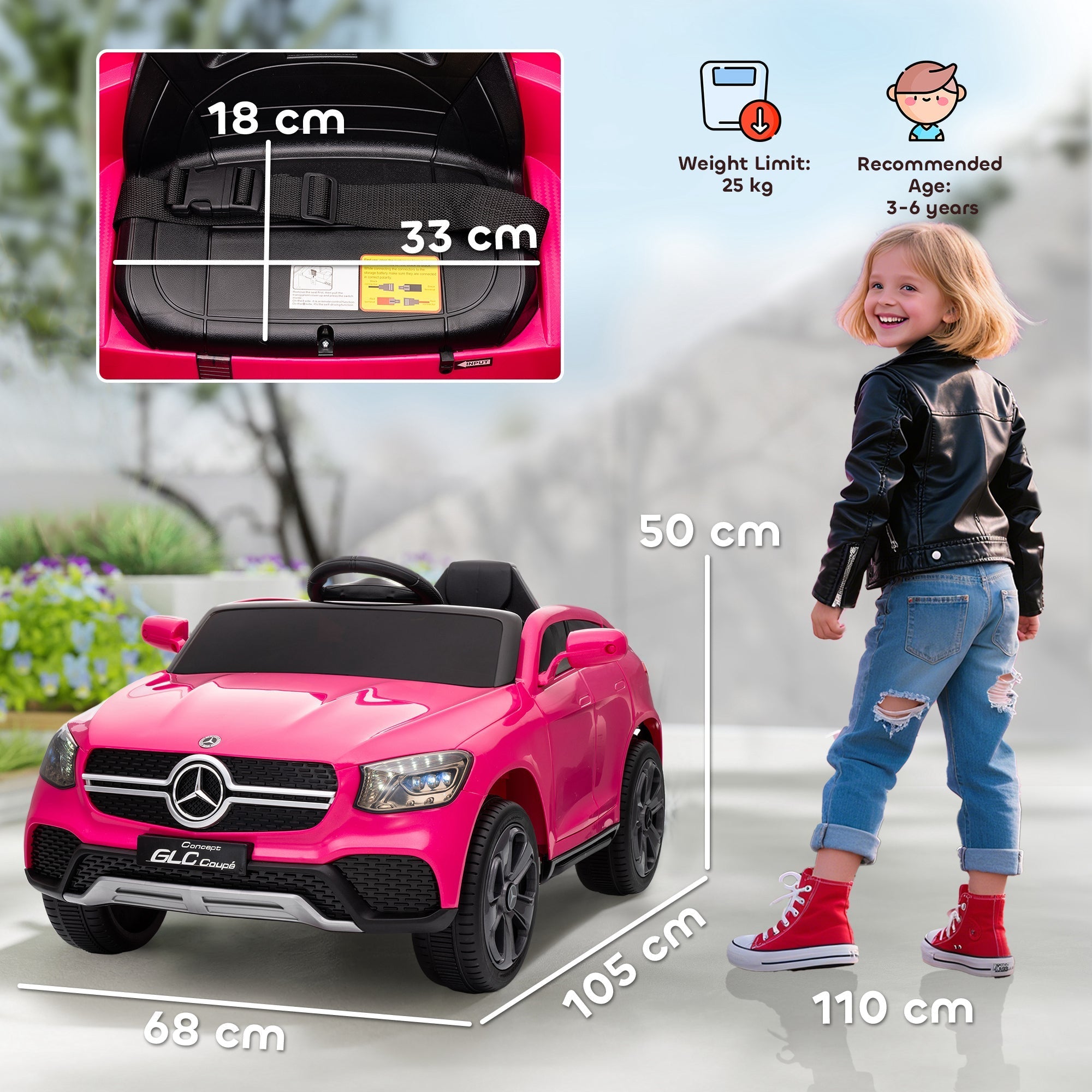 AIYAPLAY Mercedes-Benz GLC Licensed Kids Ride on Car with Remote Control, Soft Start, MP3, LED Headlights, Pink - SGP Garden Ltd