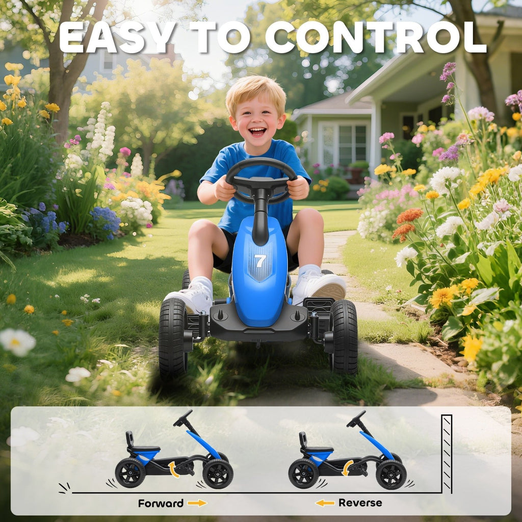 AIYAPLAY Pedal Go Kart for Kids 2-5 Years, with Silent EVA Wheels, Metal Frame, Blue - SGP Garden Ltd