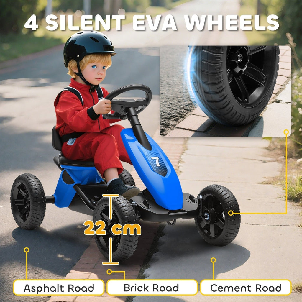 AIYAPLAY Pedal Go Kart for Kids 2-5 Years, with Silent EVA Wheels, Metal Frame, Blue - SGP Garden Ltd