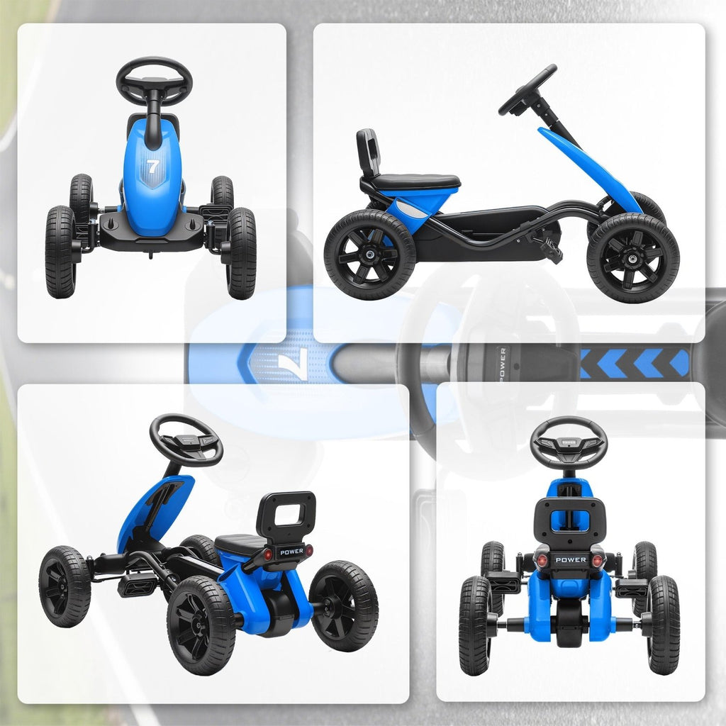 AIYAPLAY Pedal Go Kart for Kids 2-5 Years, with Silent EVA Wheels, Metal Frame, Blue - SGP Garden Ltd