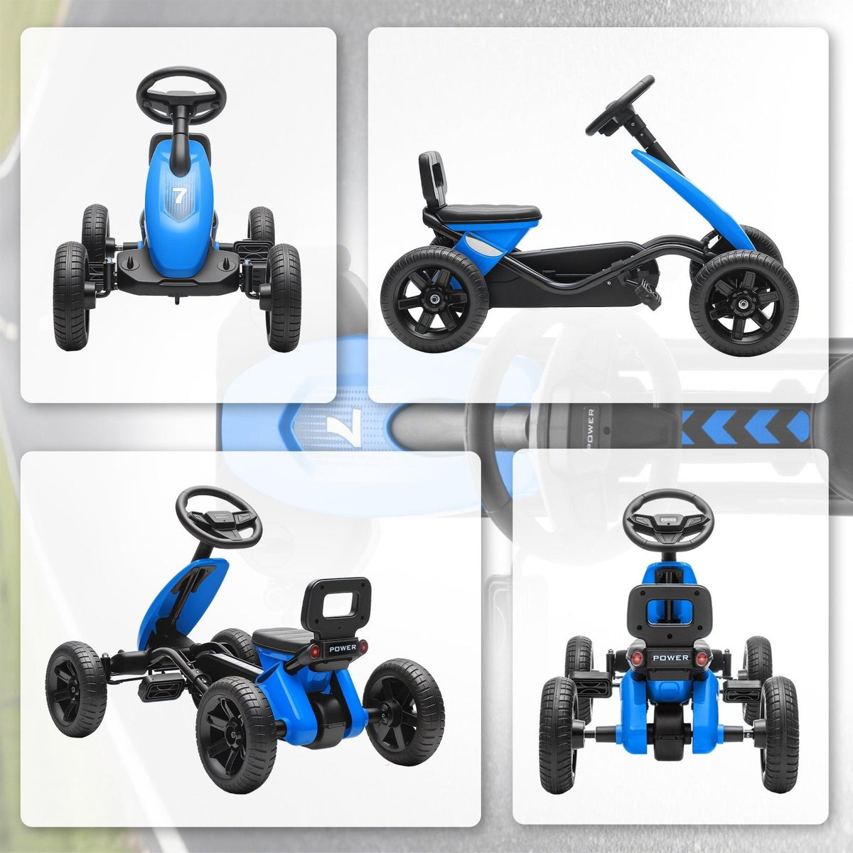 AIYAPLAY Pedal Go Kart for Kids 2-5 Years, with Silent EVA Wheels, Metal Frame, Blue - SGP Garden Ltd
