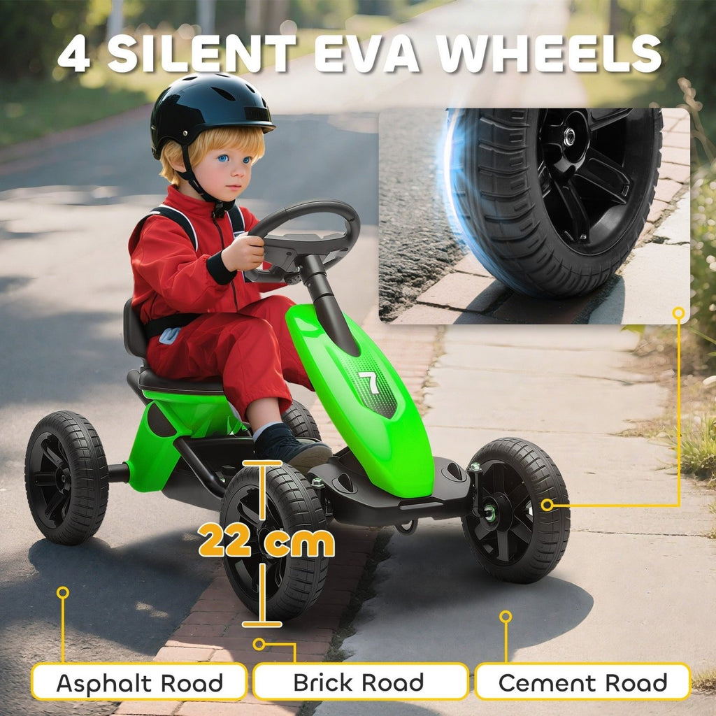 AIYAPLAY Pedal Go Kart for Kids 2-5 Years, with Silent EVA Wheels, Metal Frame, Green - SGP Garden Ltd