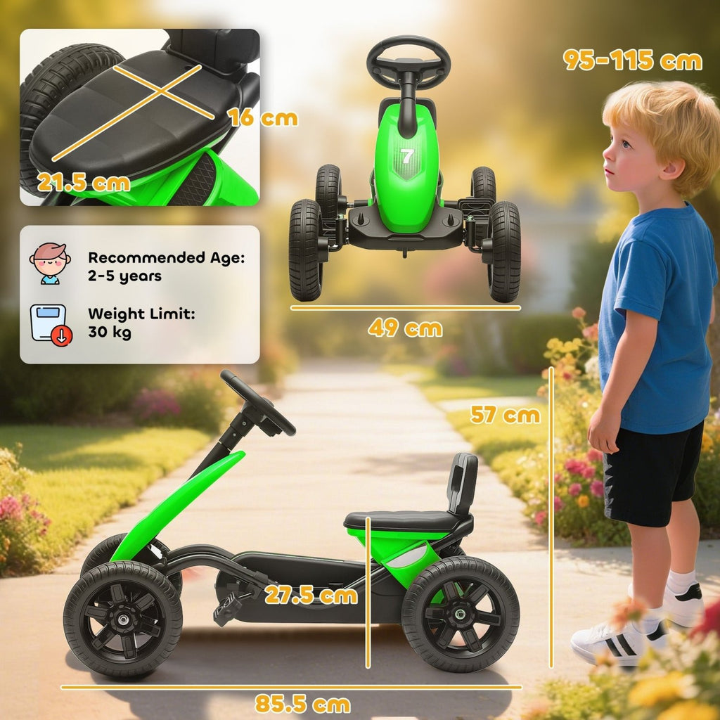 AIYAPLAY Pedal Go Kart for Kids 2-5 Years, with Silent EVA Wheels, Metal Frame, Green - SGP Garden Ltd