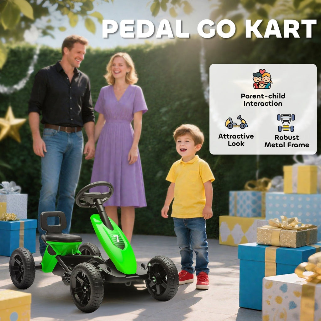 AIYAPLAY Pedal Go Kart for Kids 2-5 Years, with Silent EVA Wheels, Metal Frame, Green - SGP Garden Ltd