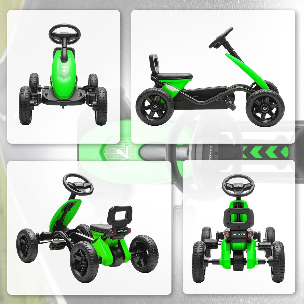 AIYAPLAY Pedal Go Kart for Kids 2-5 Years, with Silent EVA Wheels, Metal Frame, Green - SGP Garden Ltd