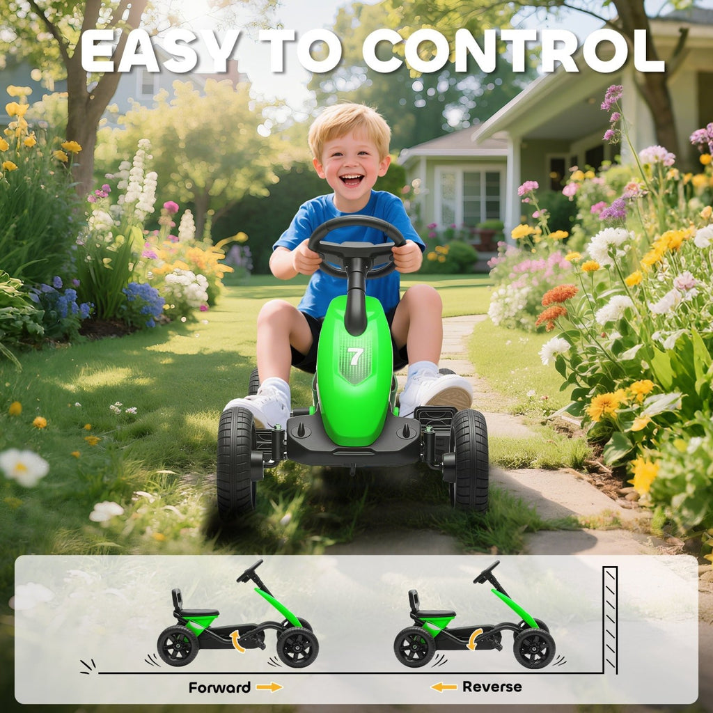 AIYAPLAY Pedal Go Kart for Kids 2-5 Years, with Silent EVA Wheels, Metal Frame, Green - SGP Garden Ltd