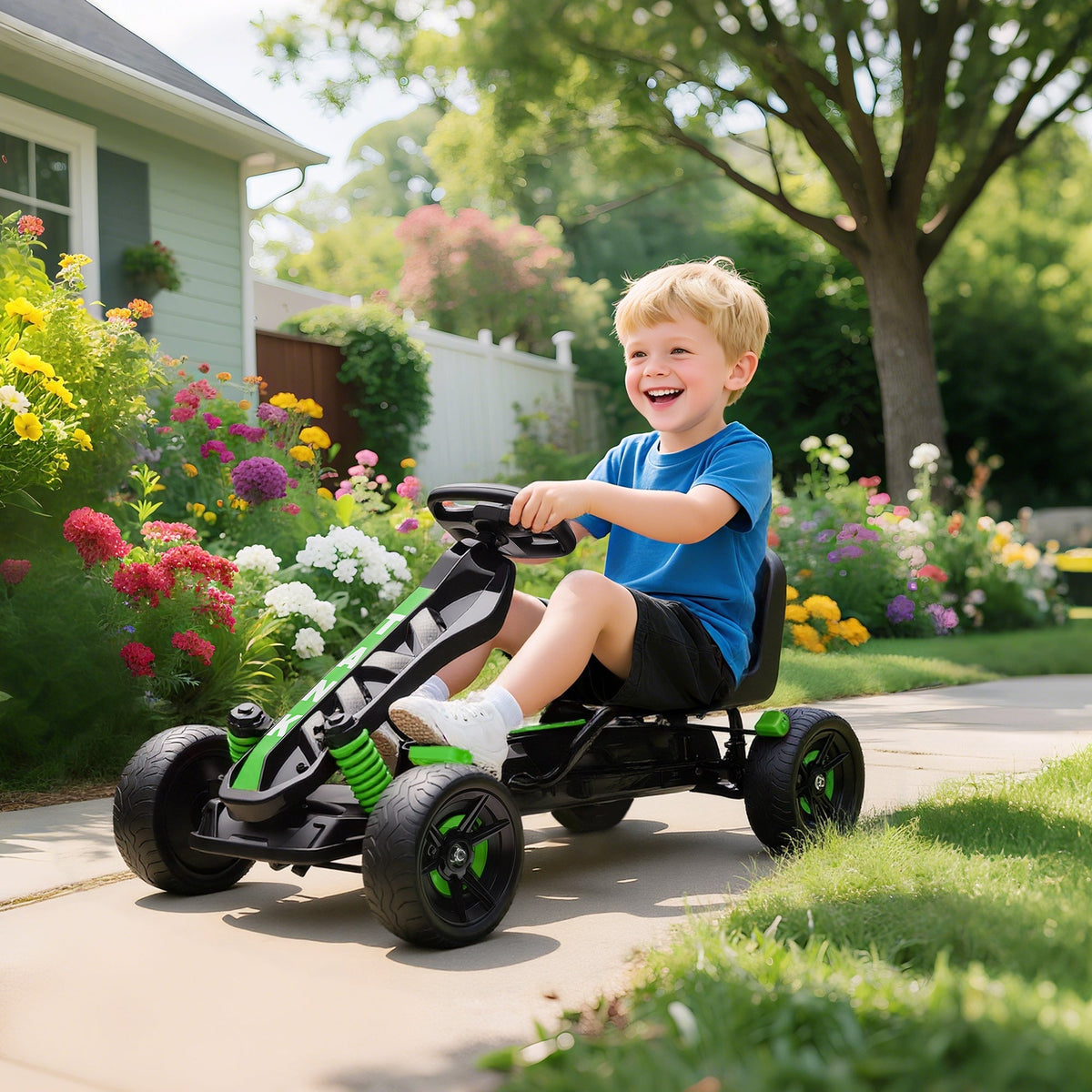 AIYAPLAY Pedal Go Kart for Kids Aged 3-6 Years, with Freewheel System, Brake, EVA Anti-Slip Wheels, Green - SGP Garden Ltd
