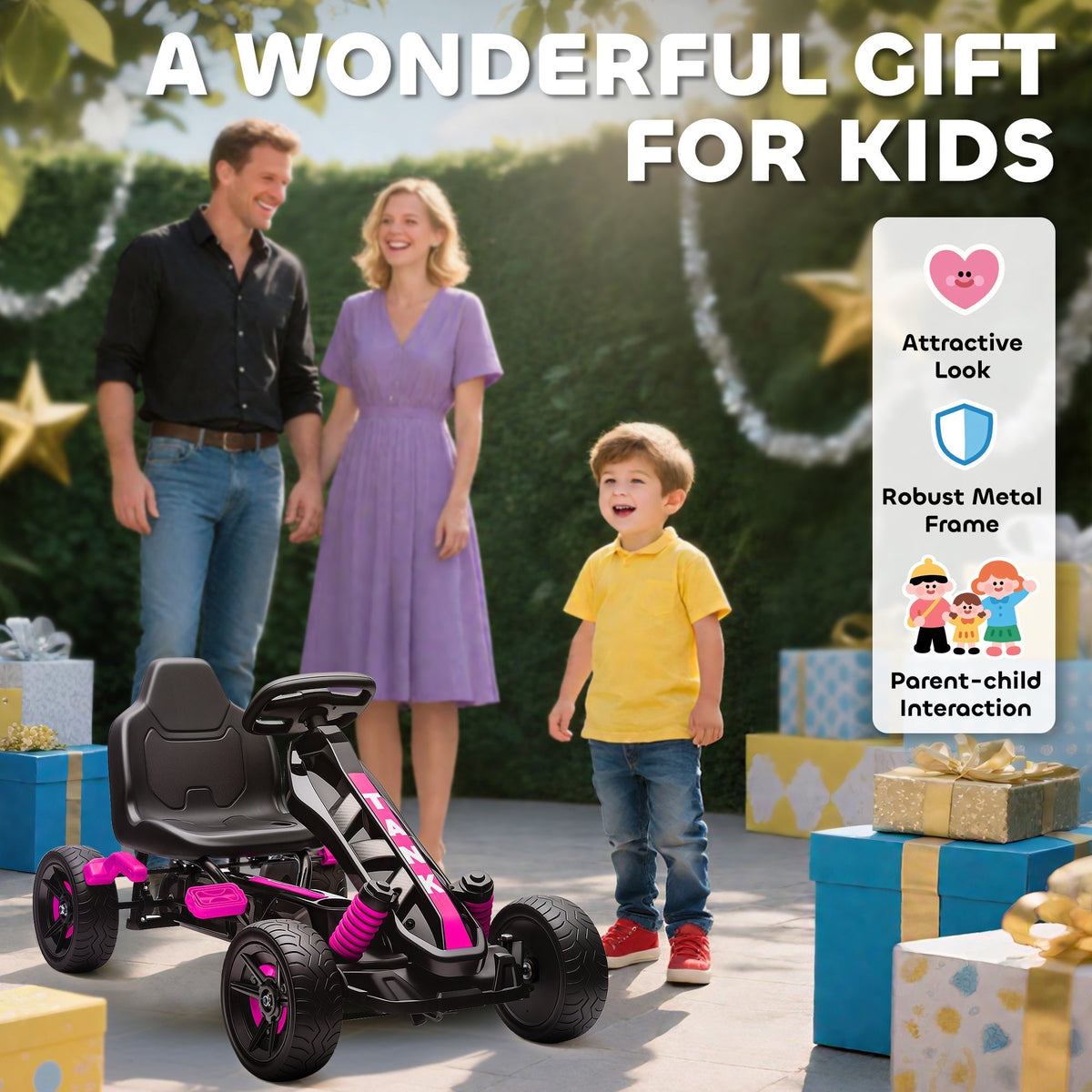 AIYAPLAY Pedal Go Kart for Kids Aged 3-6 Years, with Freewheel System, Brake, EVA Anti-Slip Wheels, Pink - SGP Garden Ltd