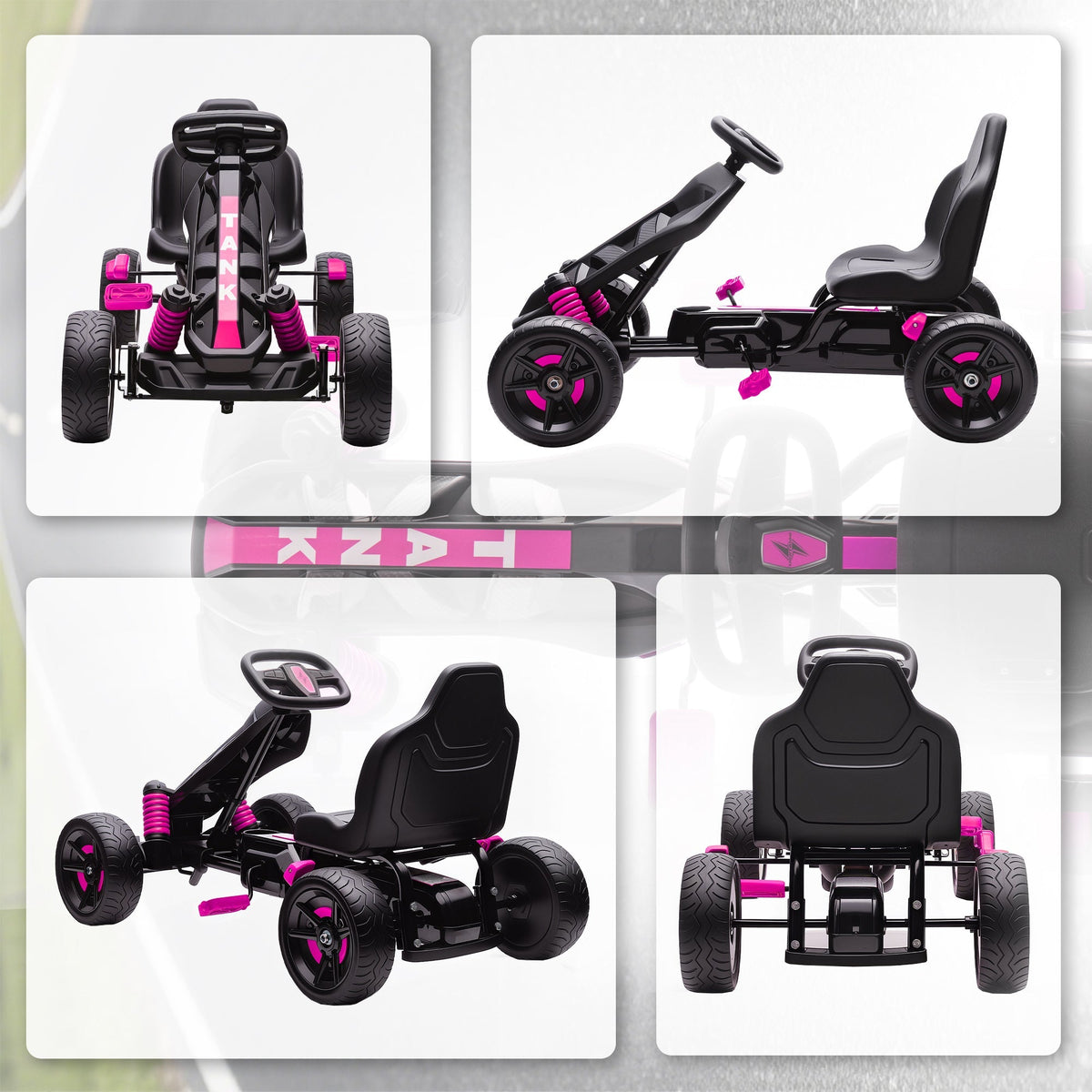 AIYAPLAY Pedal Go Kart for Kids Aged 3-6 Years, with Freewheel System, Brake, EVA Anti-Slip Wheels, Pink - SGP Garden Ltd