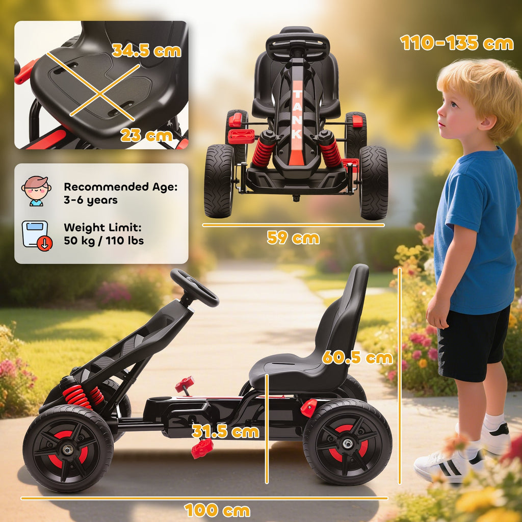 AIYAPLAY Pedal Go Kart for Kids Aged 3-6 Years, with Freewheel System, Brake, EVA Anti-Slip Wheels, Red - SGP Garden Ltd