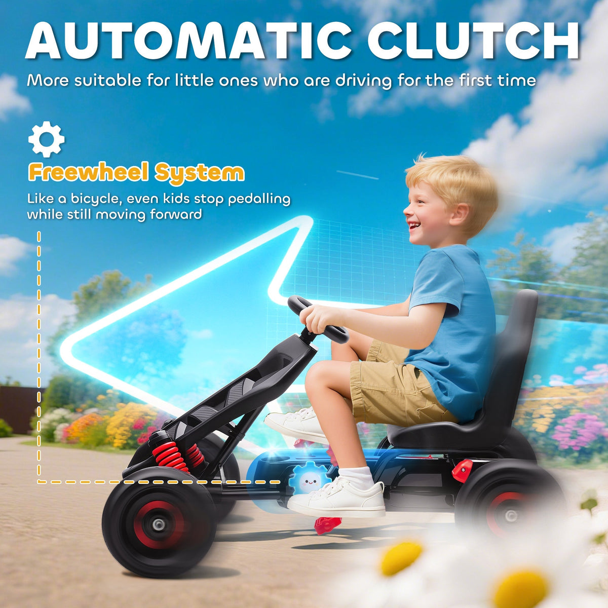 AIYAPLAY Pedal Go Kart for Kids Aged 3-6 Years, with Freewheel System, Brake, EVA Anti-Slip Wheels, Red - SGP Garden Ltd