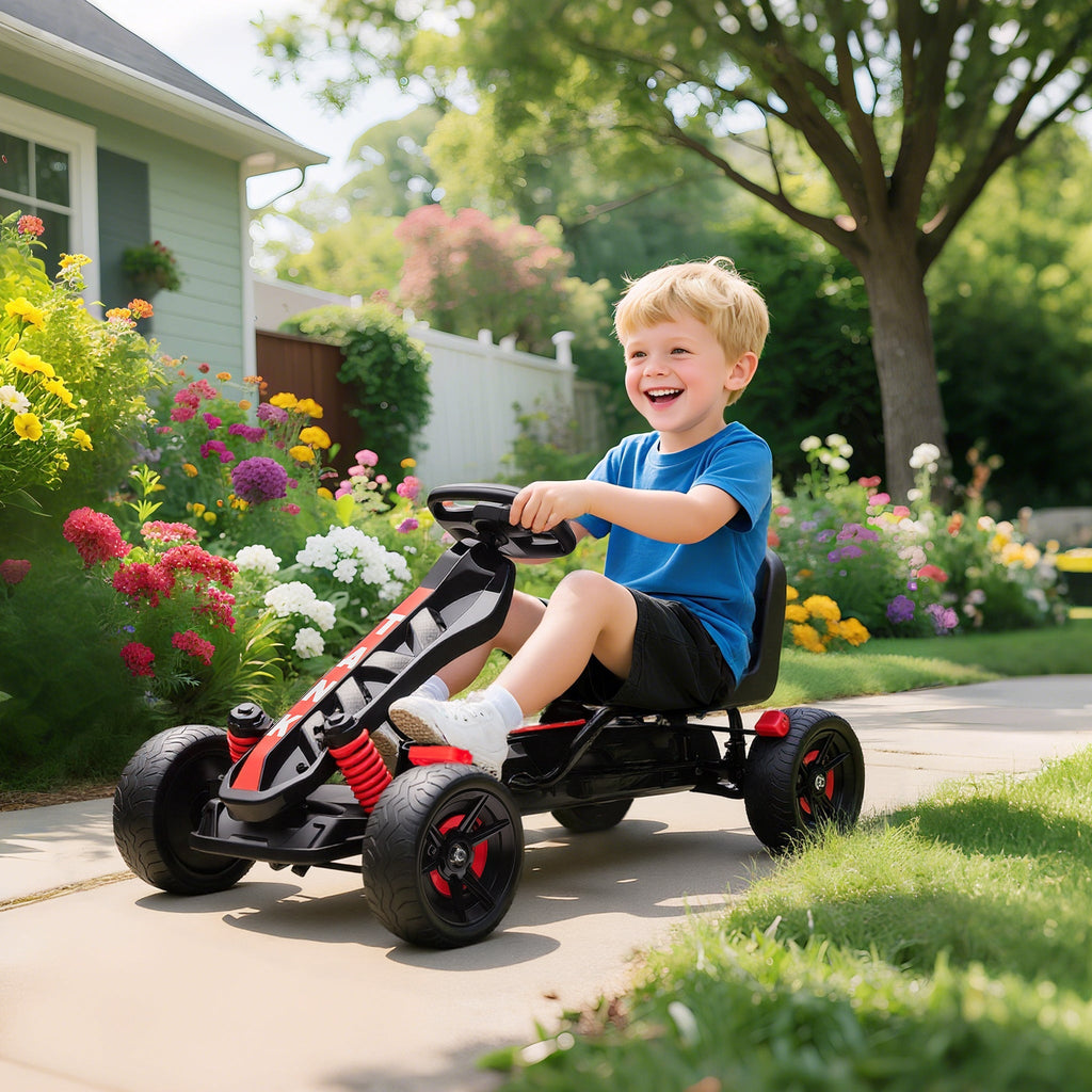 AIYAPLAY Pedal Go Kart for Kids Aged 3-6 Years, with Freewheel System, Brake, EVA Anti-Slip Wheels, Red - SGP Garden Ltd