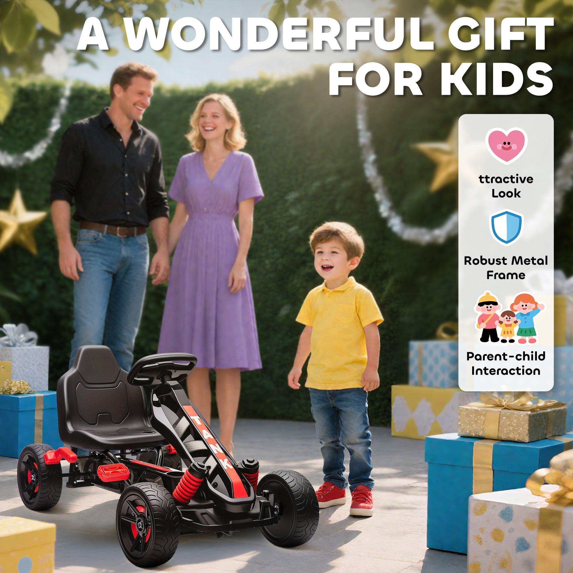 AIYAPLAY Pedal Go Kart for Kids Aged 3-6 Years, with Freewheel System, Brake, EVA Anti-Slip Wheels, Red - SGP Garden Ltd