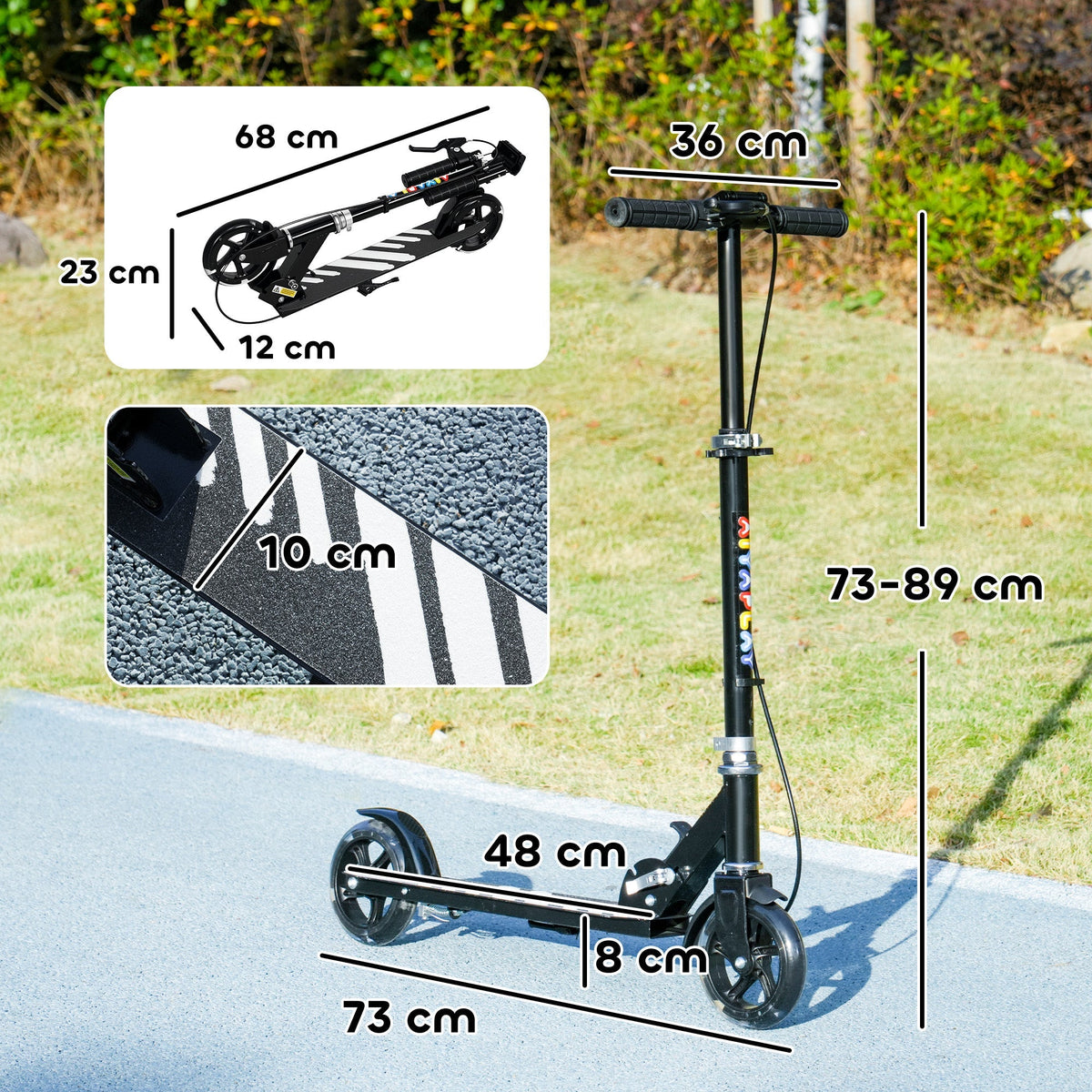 AIYAPLAY Scooter for Kids Ages 3-8 with Adjustable Handle, 2 Light up Wheels, Handbrake & Rear Brake for Girls and Boys, Black - SGP Garden Ltd