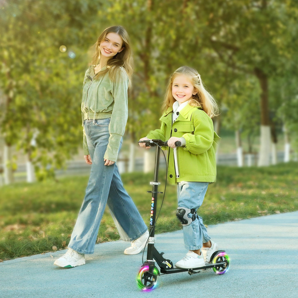 AIYAPLAY Scooter for Kids Ages 3-8 with Adjustable Handle, 2 Light up Wheels, Handbrake & Rear Brake for Girls and Boys, Black - SGP Garden Ltd