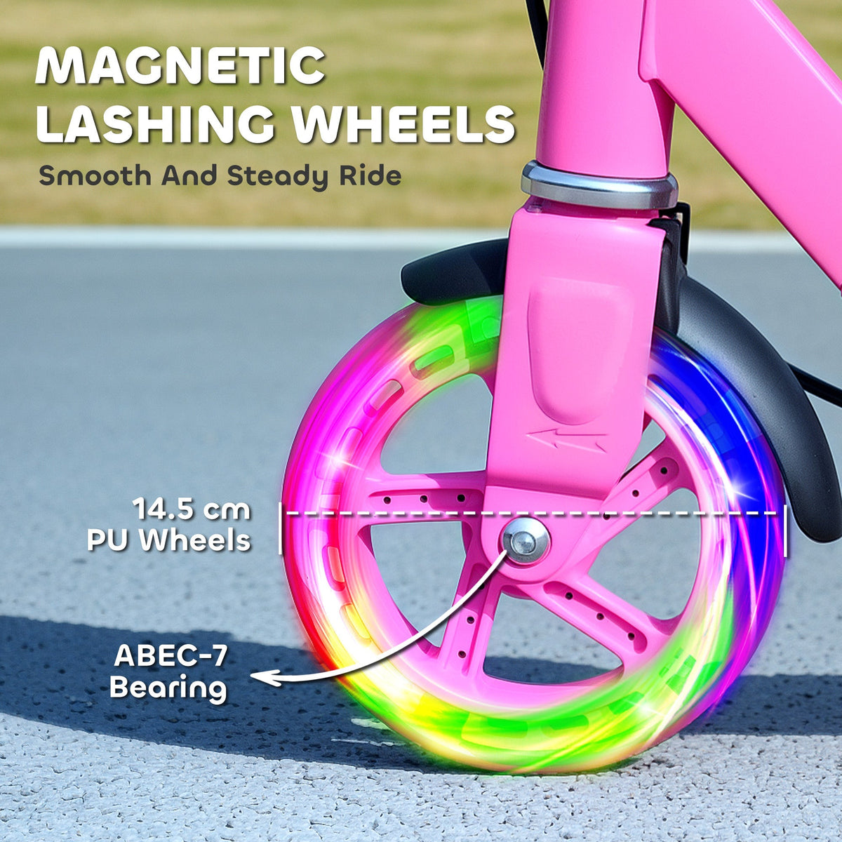 AIYAPLAY Scooter for Kids Ages 3-8 with Adjustable Handle, 2 Light up Wheels, Handbrake & Rear Brake for Girls and Boys, Pink - SGP Garden Ltd