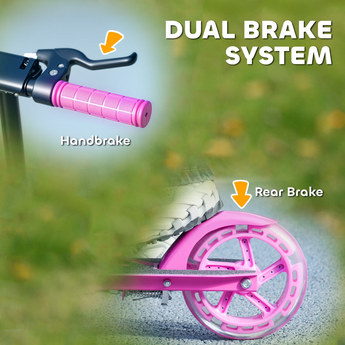AIYAPLAY Scooter for Kids Ages 3-8 with Adjustable Handle, 2 Light up Wheels, Handbrake & Rear Brake for Girls and Boys, Pink - SGP Garden Ltd