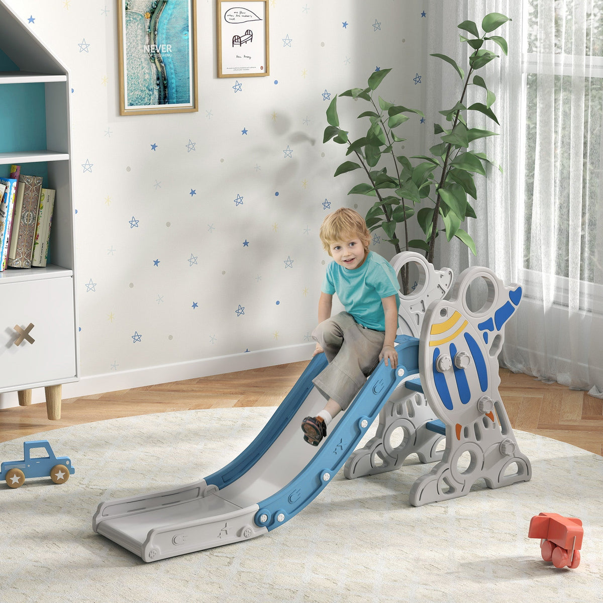 AIYAPLAY Space-Themed Baby Slide, Indoor Freestanding Kids Slide, for Ages 1.5-3 Years - Blue - SGP Garden Ltd