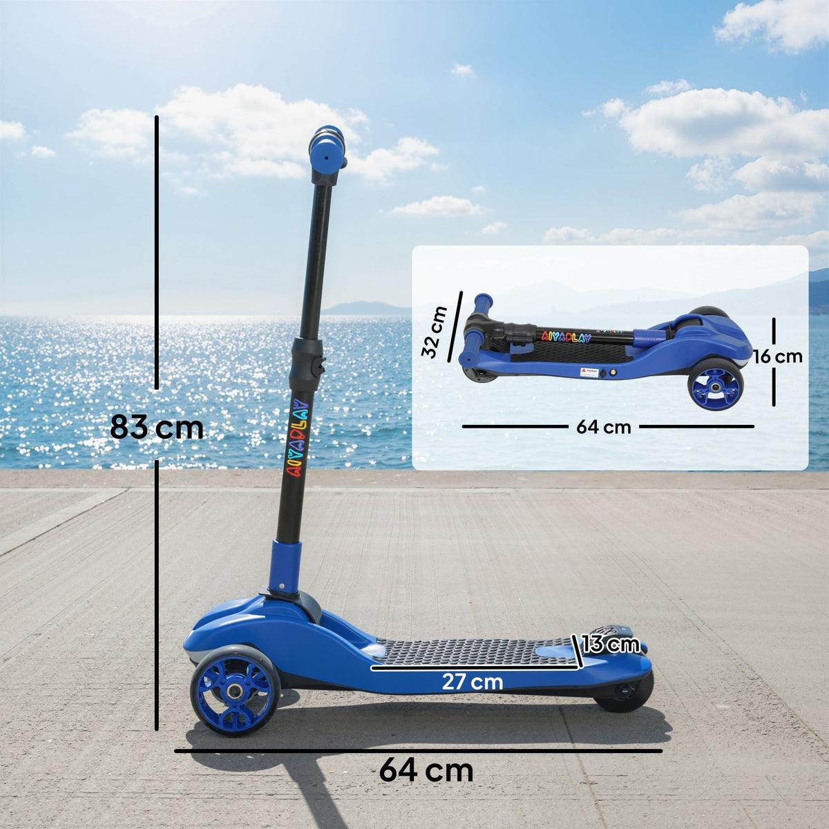 AIYAPLAY Three-Wheel Foldable Electric Scooter for Kids Aged 6-10 Years, Blue - SGP Garden Ltd