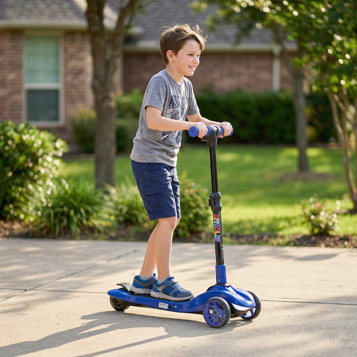 AIYAPLAY Three-Wheel Foldable Electric Scooter for Kids Aged 6-10 Years, Blue - SGP Garden Ltd
