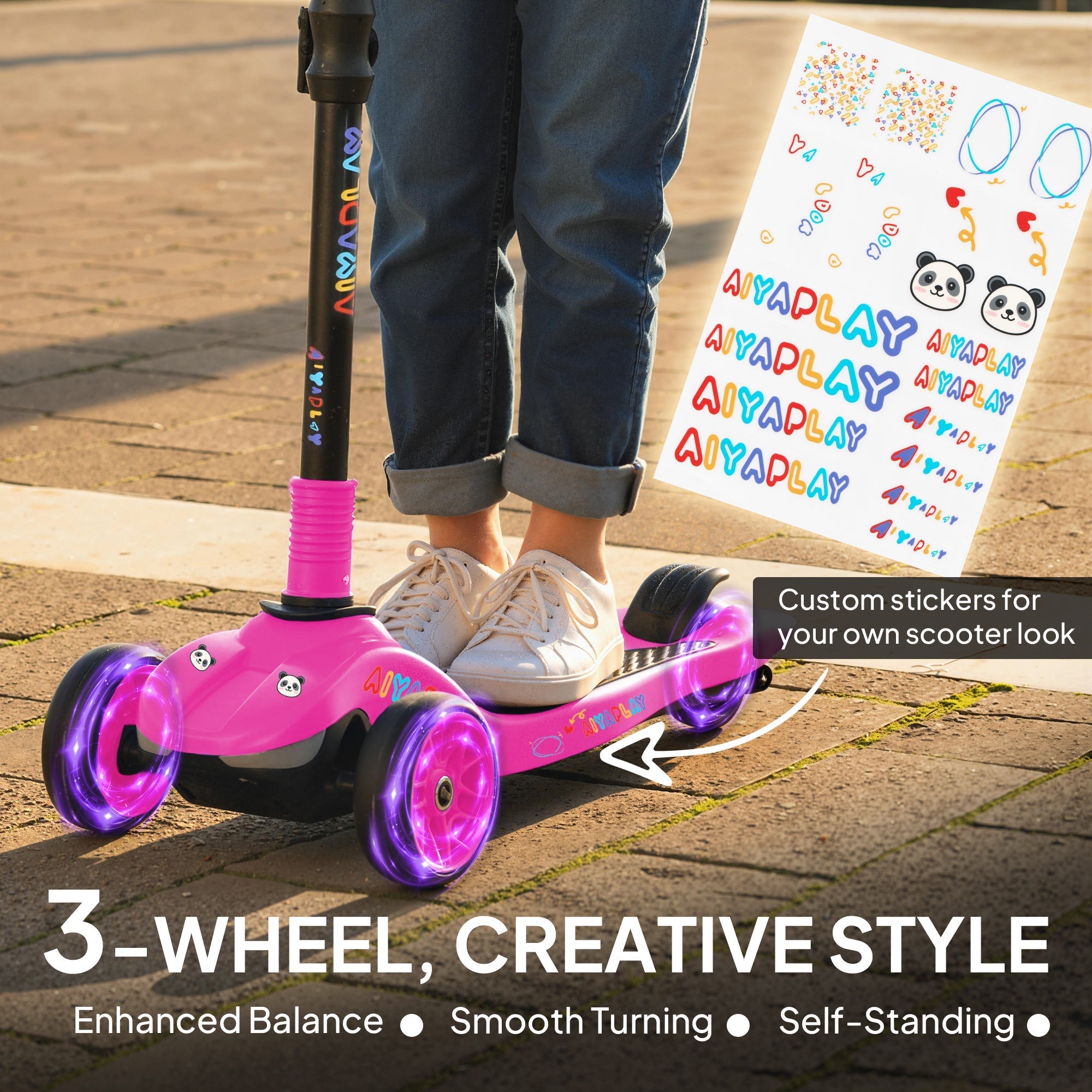 AIYAPLAY Three-Wheel Foldable Electric Scooter for Kids Aged 6-10 Years, Pink - SGP Garden Ltd