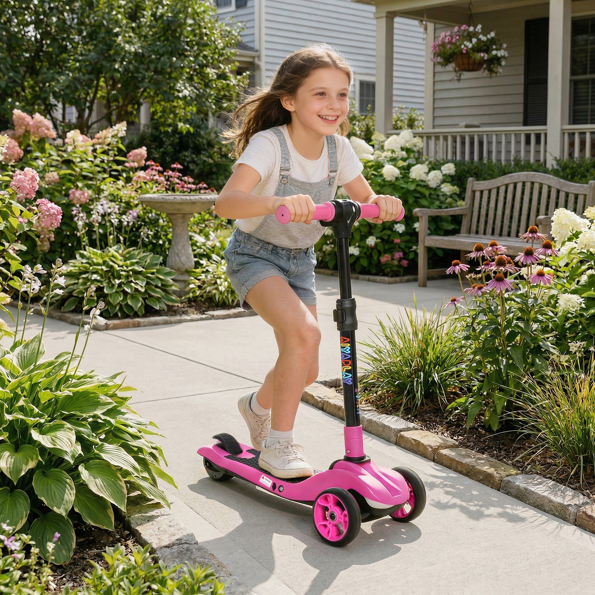 AIYAPLAY Three-Wheel Foldable Electric Scooter for Kids Aged 6-10 Years, Pink - SGP Garden Ltd