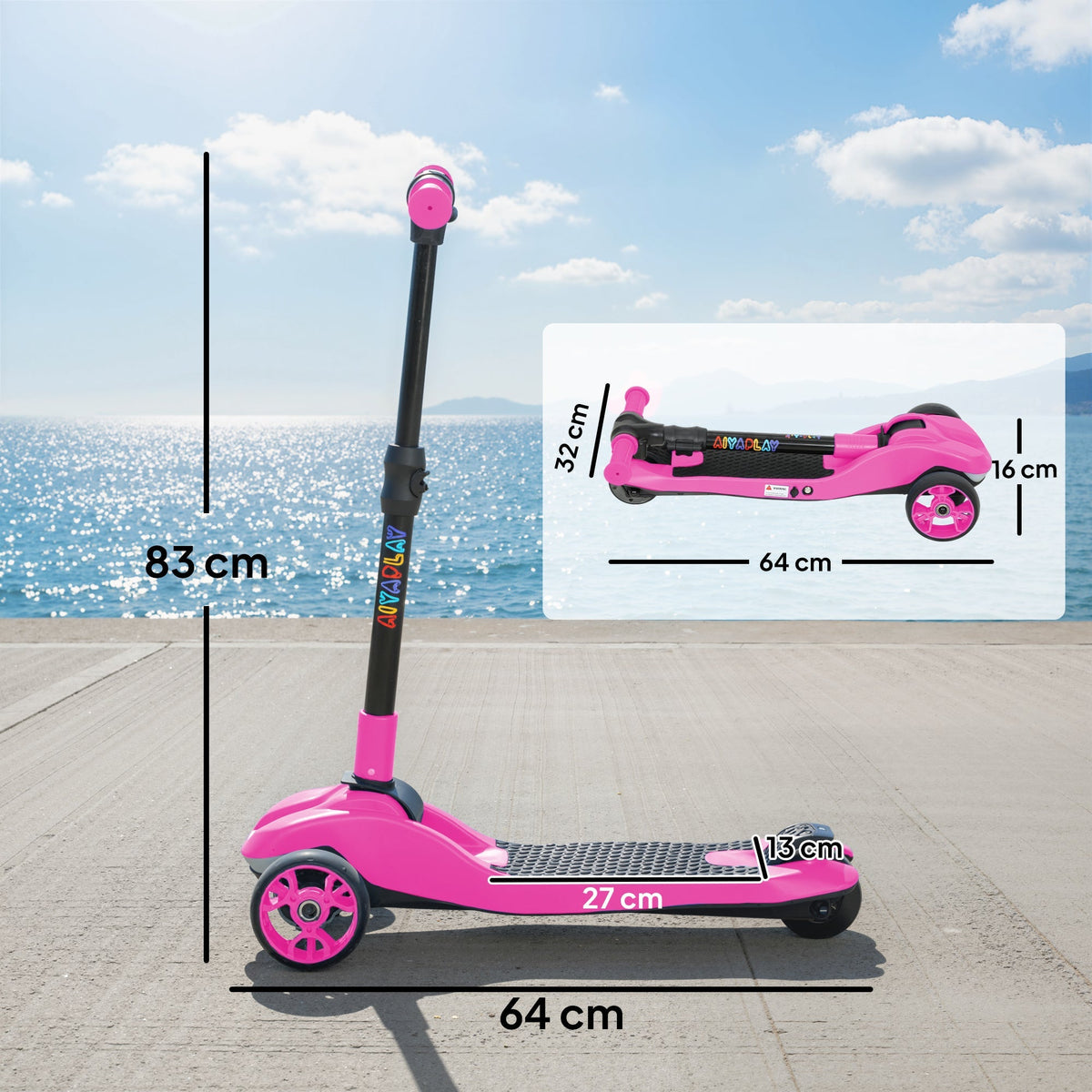 AIYAPLAY Three-Wheel Foldable Electric Scooter for Kids Aged 6-10 Years, Pink - SGP Garden Ltd