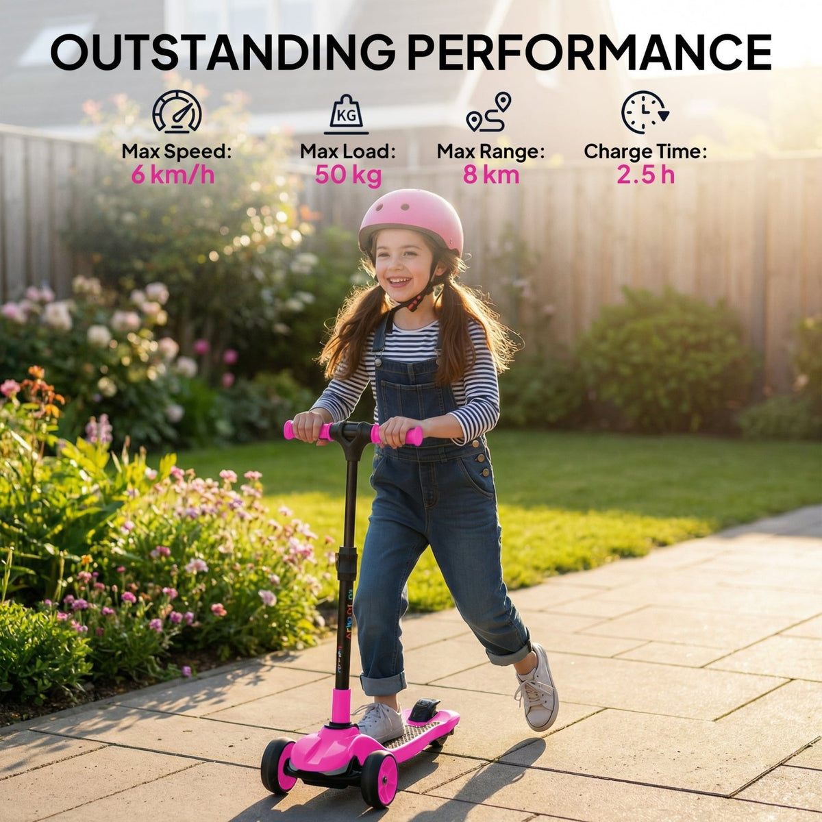 AIYAPLAY Three-Wheel Foldable Electric Scooter for Kids Aged 6-10 Years, Pink - SGP Garden Ltd