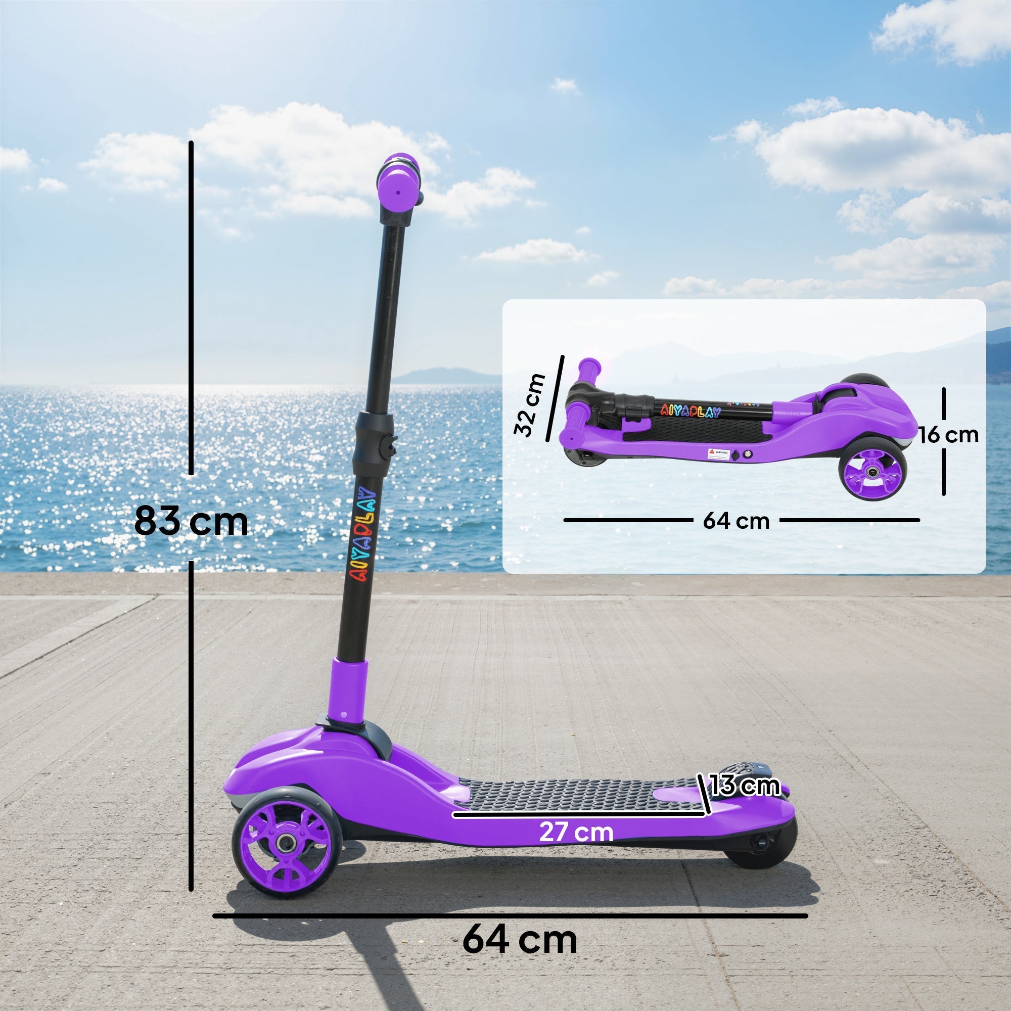 AIYAPLAY Three-Wheel Foldable Electric Scooter for Kids Aged 6-10 Years, Purple - SGP Garden Ltd