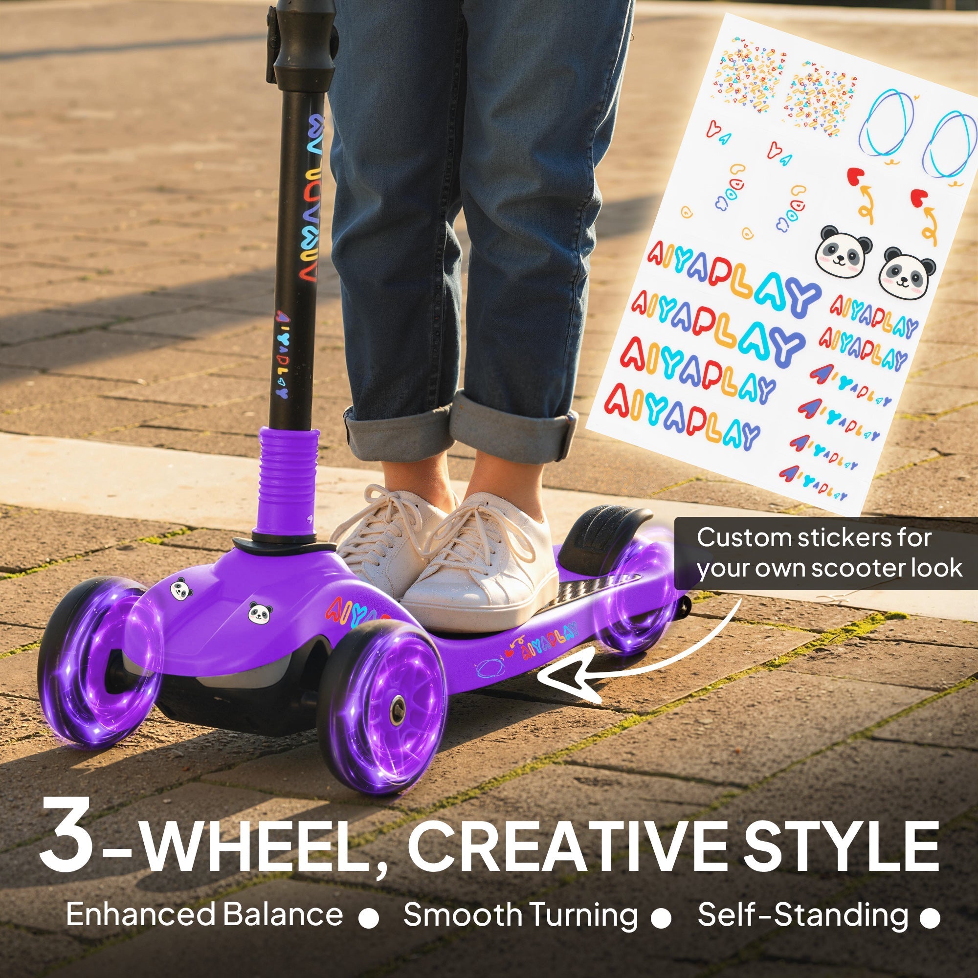 AIYAPLAY Three-Wheel Foldable Electric Scooter for Kids Aged 6-10 Years, Purple - SGP Garden Ltd