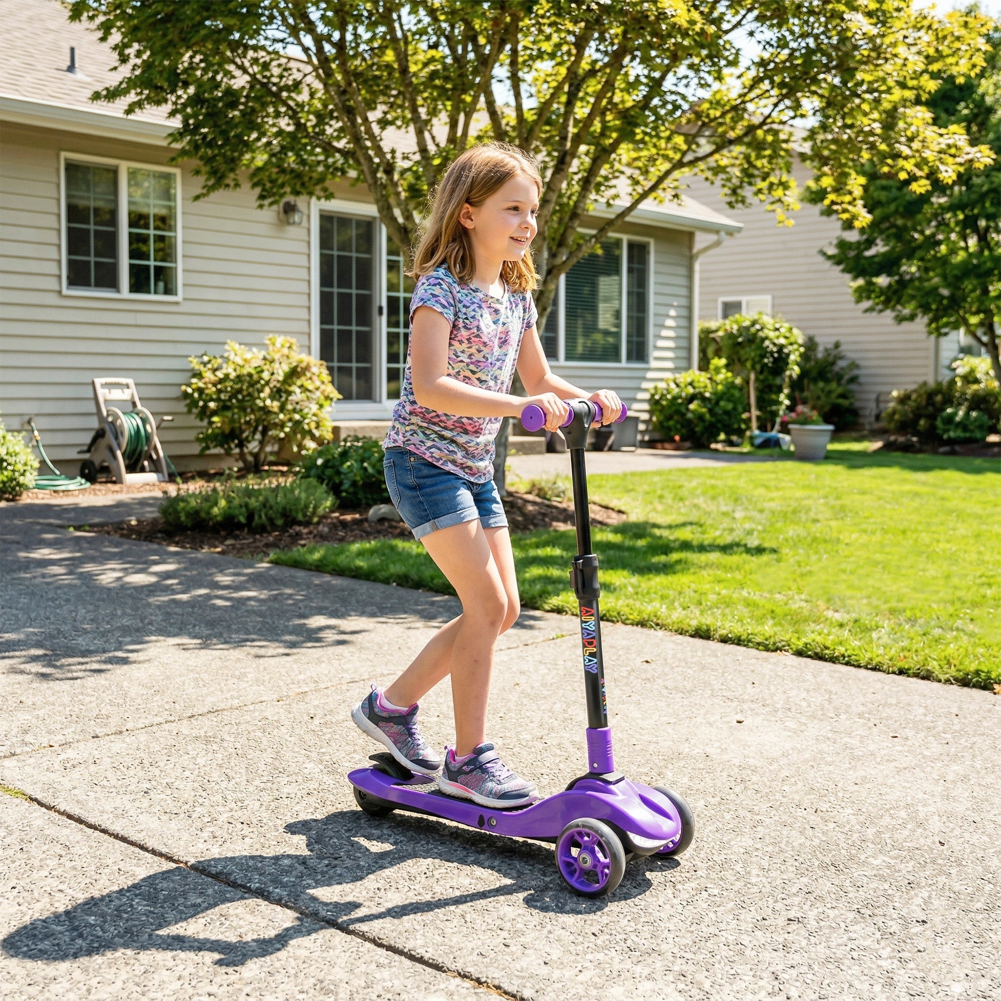 AIYAPLAY Three-Wheel Foldable Electric Scooter for Kids Aged 6-10 Years, Purple - SGP Garden Ltd