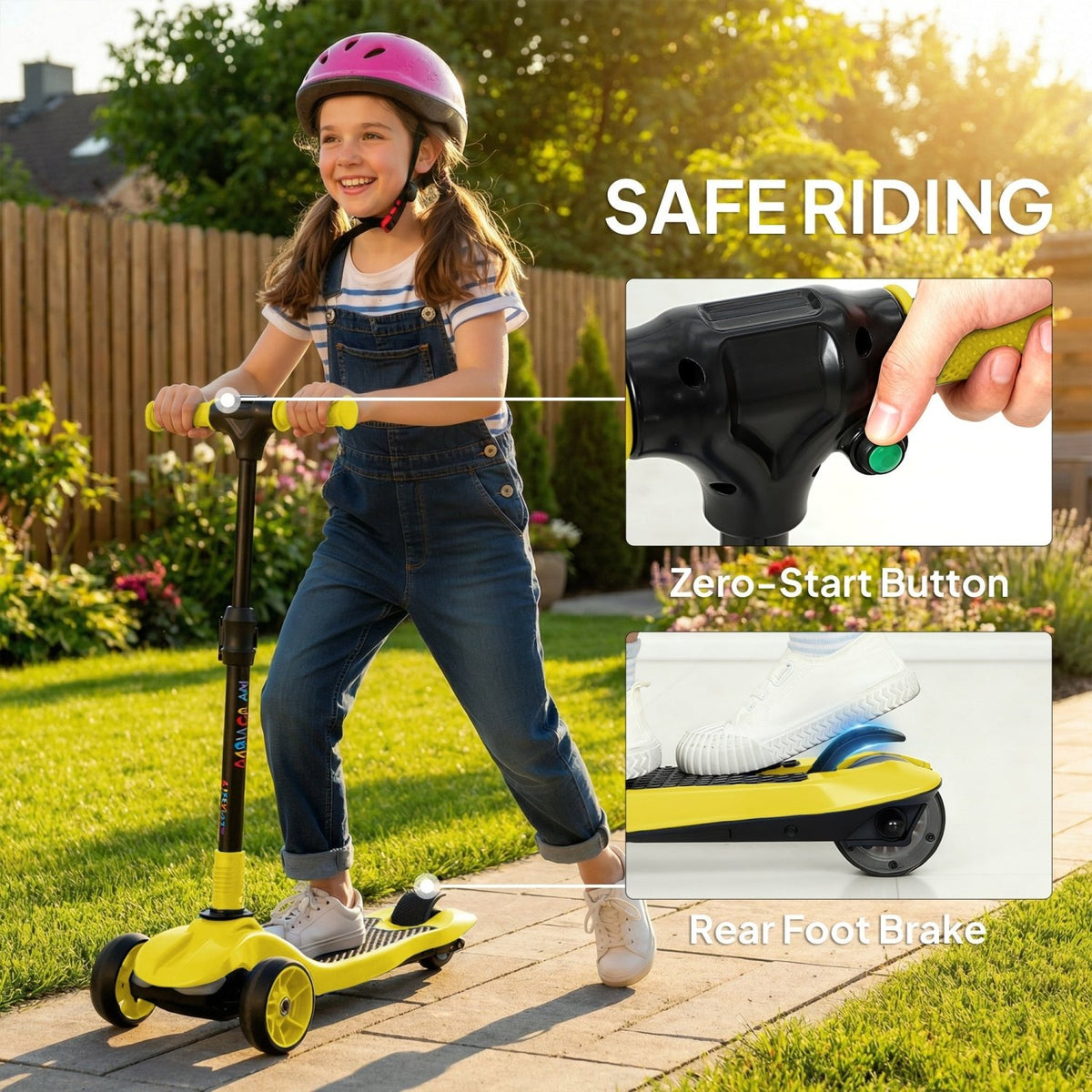 AIYAPLAY Three-Wheel Foldable Electric Scooter for Kids Aged 6-10 Years, Yellow - SGP Garden Ltd