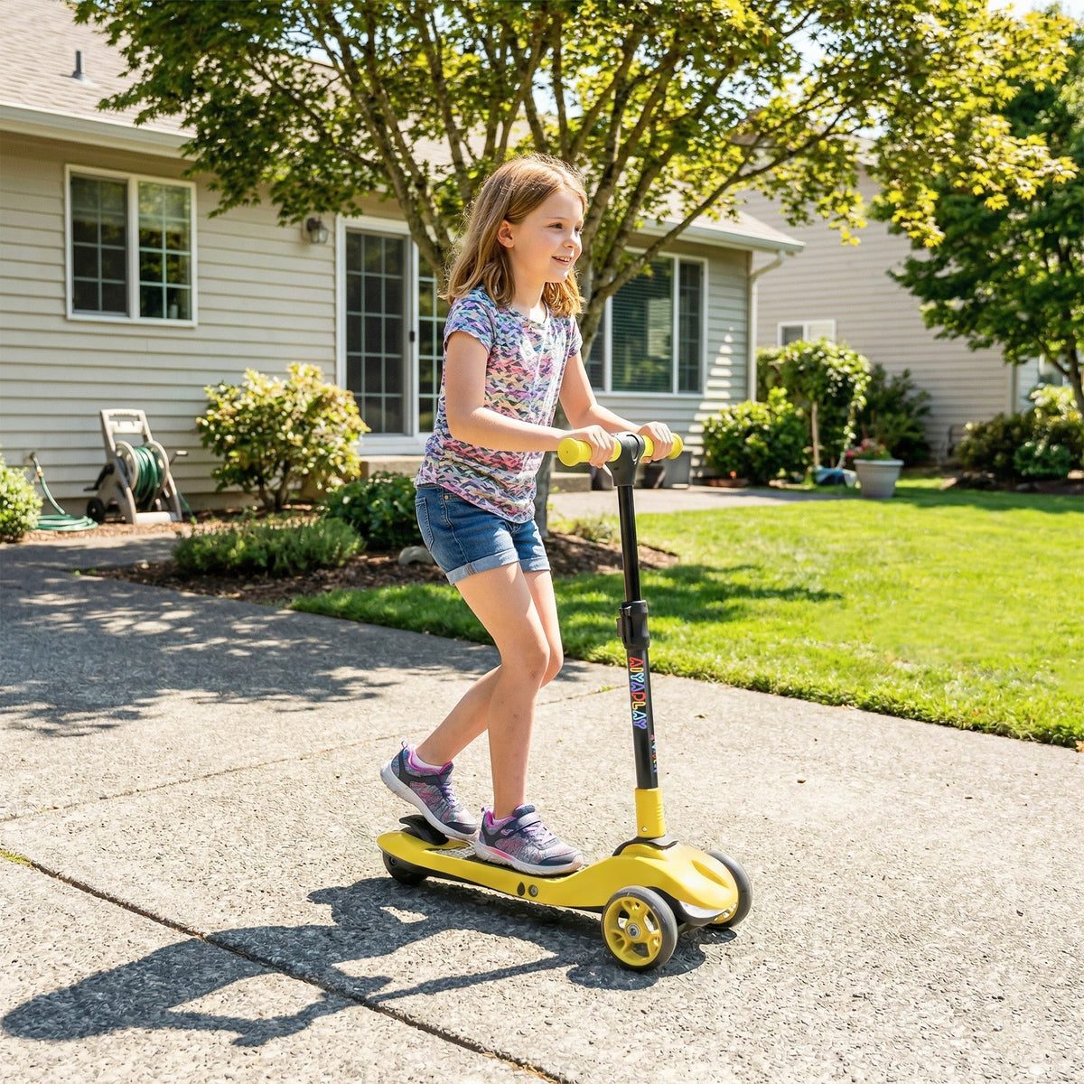 AIYAPLAY Three-Wheel Foldable Electric Scooter for Kids Aged 6-10 Years, Yellow - SGP Garden Ltd