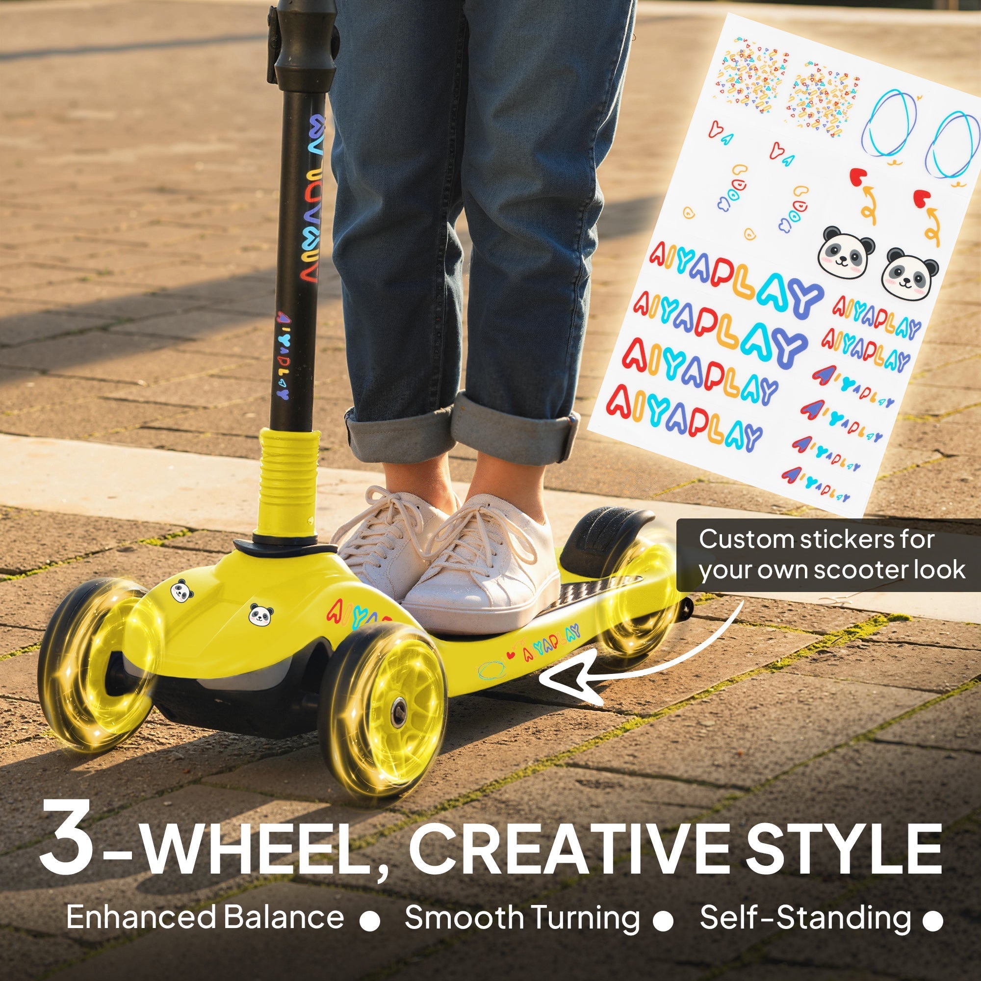 AIYAPLAY Three-Wheel Foldable Electric Scooter for Kids Aged 6-10 Years, Yellow - SGP Garden Ltd