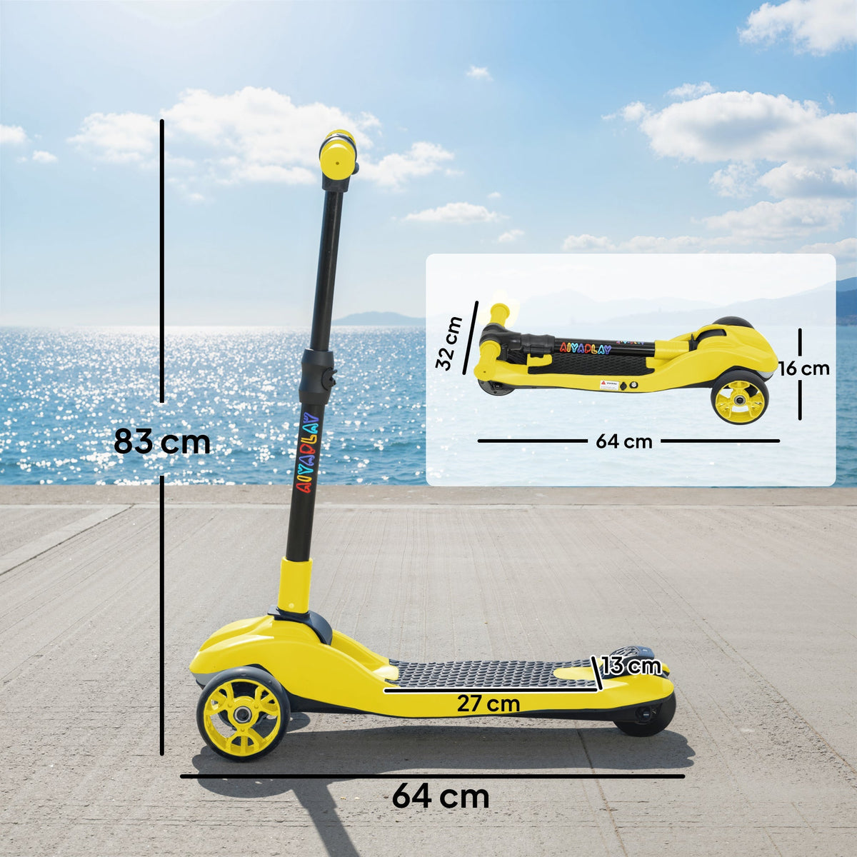 AIYAPLAY Three-Wheel Foldable Electric Scooter for Kids Aged 6-10 Years, Yellow - SGP Garden Ltd