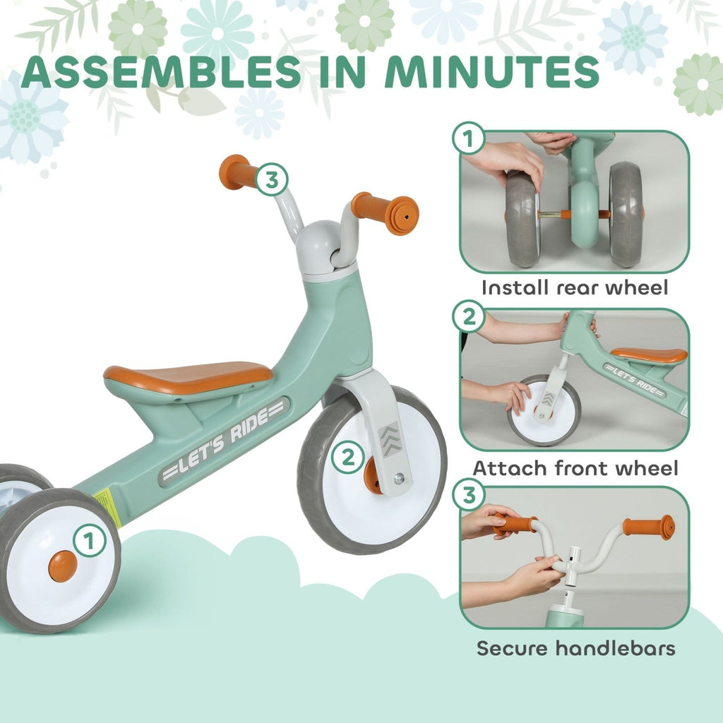 AIYAPLAY Toddler Balance Bike with No Pedal, 3 Silence Wheels for 12-36 Months Boys and Girls, Indoor Outdoor, Green - SGP Garden Ltd