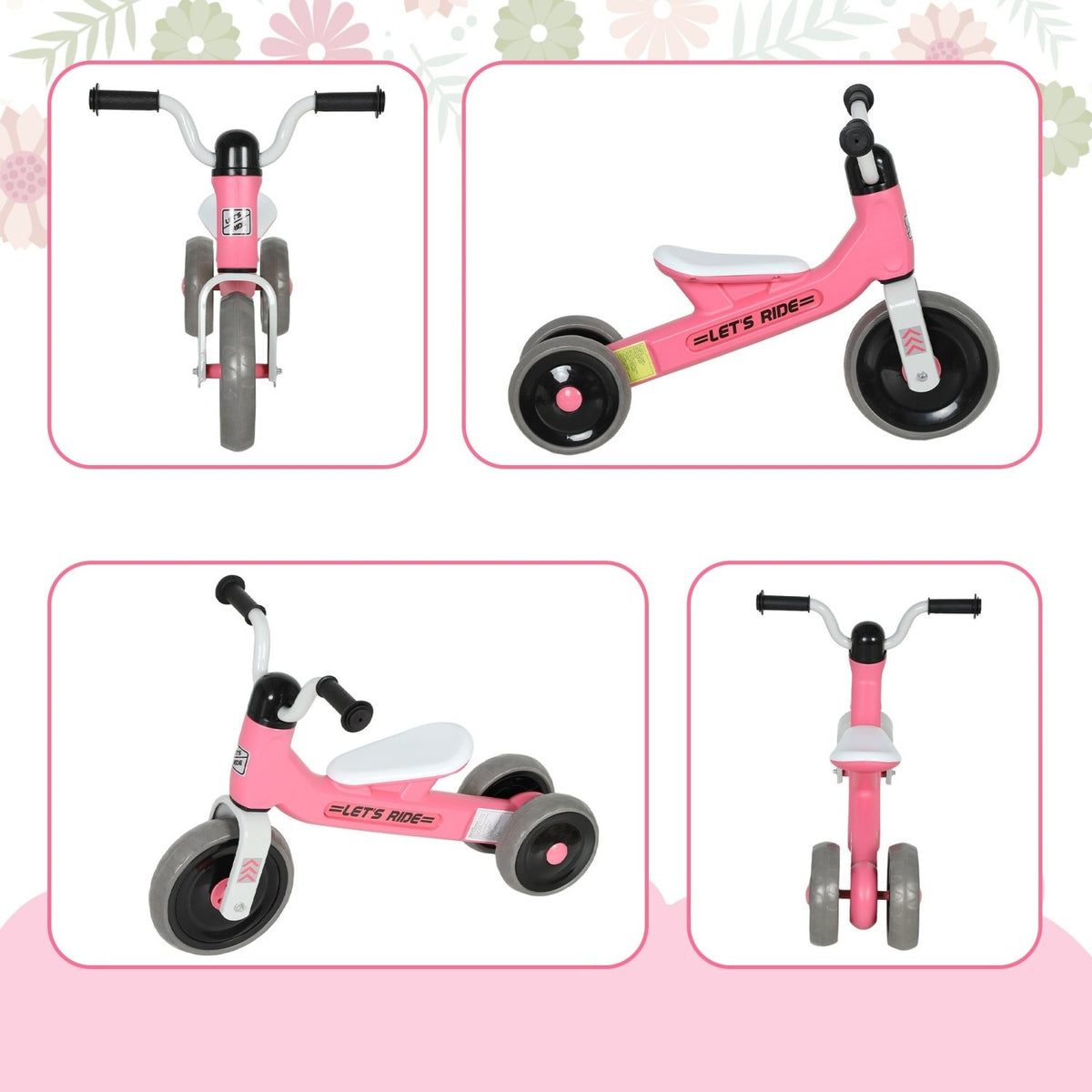 AIYAPLAY Toddler Balance Bike with No Pedal, 3 Silence Wheels for 12-36 Months Boys and Girls, Indoor Outdoor, Pink - SGP Garden Ltd