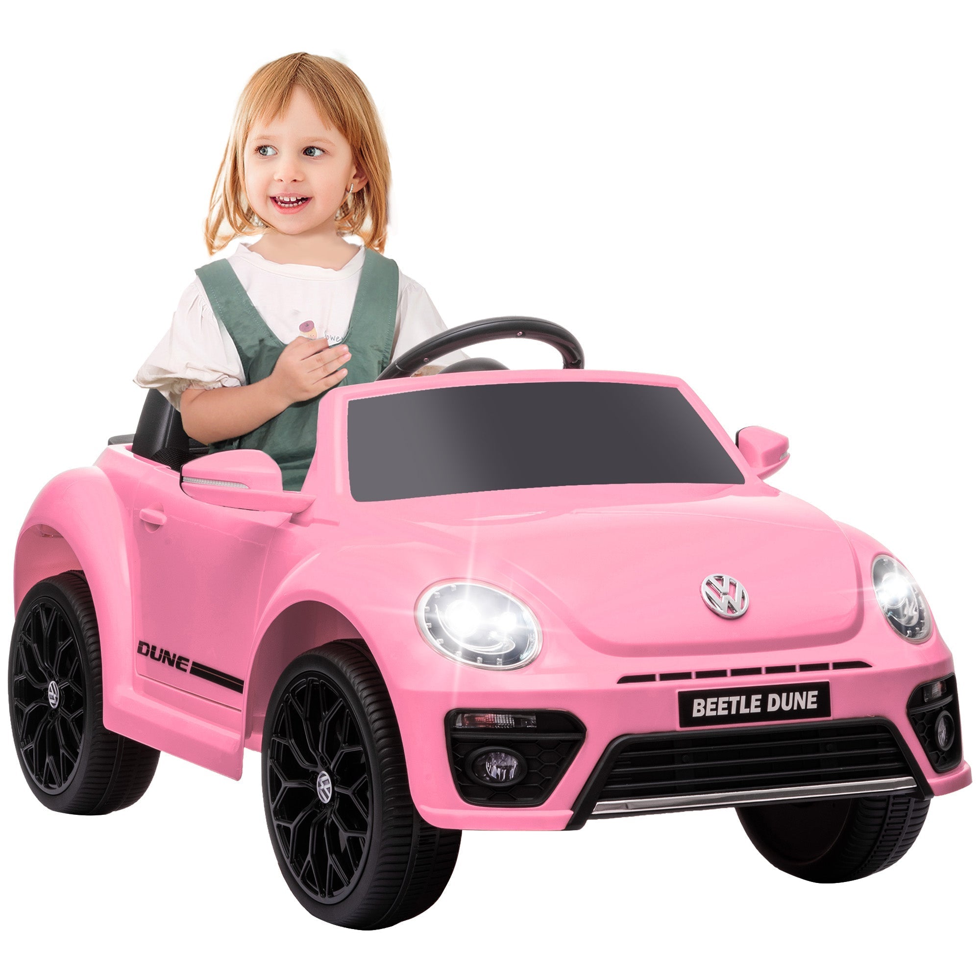 AIYAPLAY Volkswagen Beetle Licensed 12V Ride on Car w/ Remote Control, Suspension Wheels, Soft Start, Lights, Music, Pink - SGP Garden Ltd