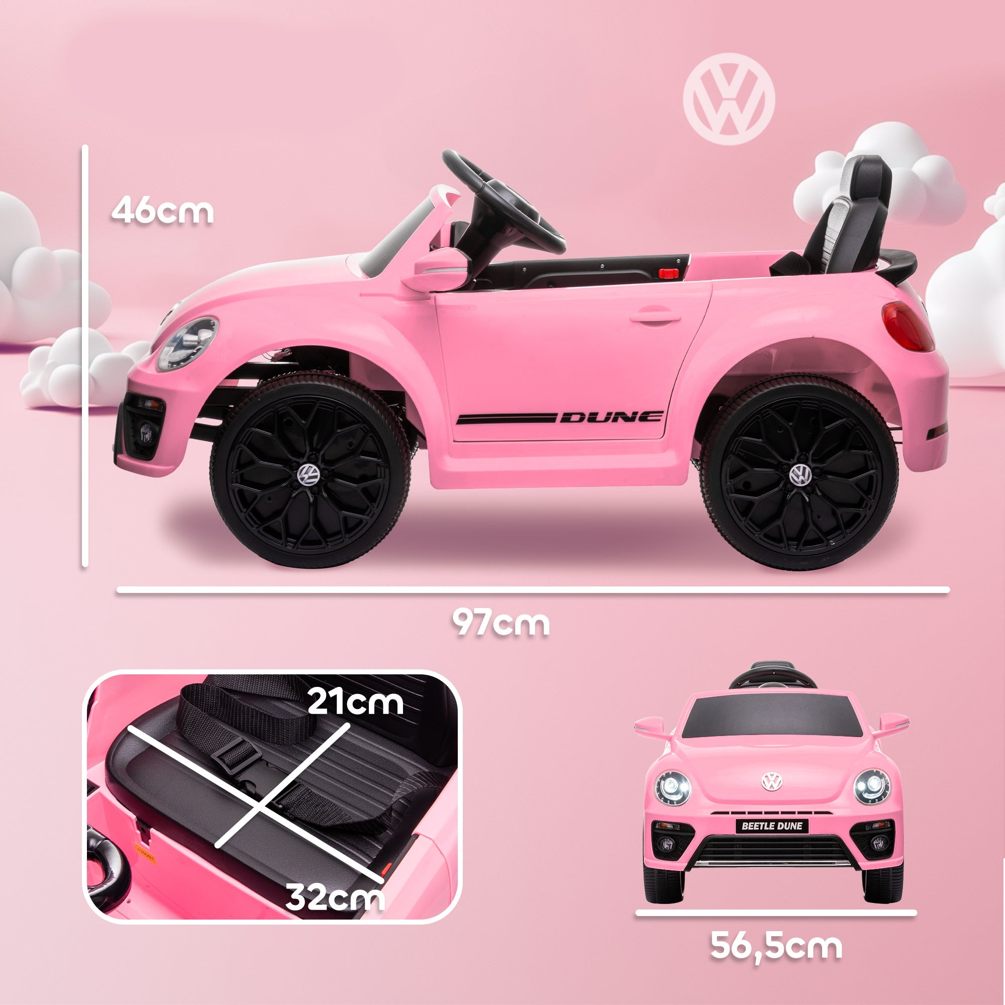 AIYAPLAY Volkswagen Beetle Licensed 12V Ride on Car w/ Remote Control, Suspension Wheels, Soft Start, Lights, Music, Pink - SGP Garden Ltd