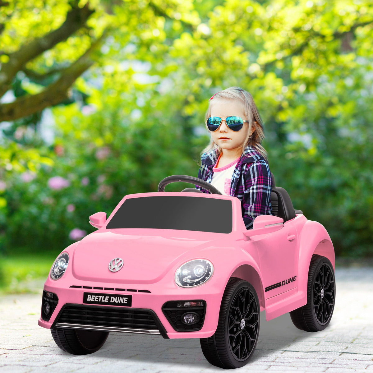 AIYAPLAY Volkswagen Beetle Licensed 12V Ride on Car w/ Remote Control, Suspension Wheels, Soft Start, Lights, Music, Pink - SGP Garden Ltd