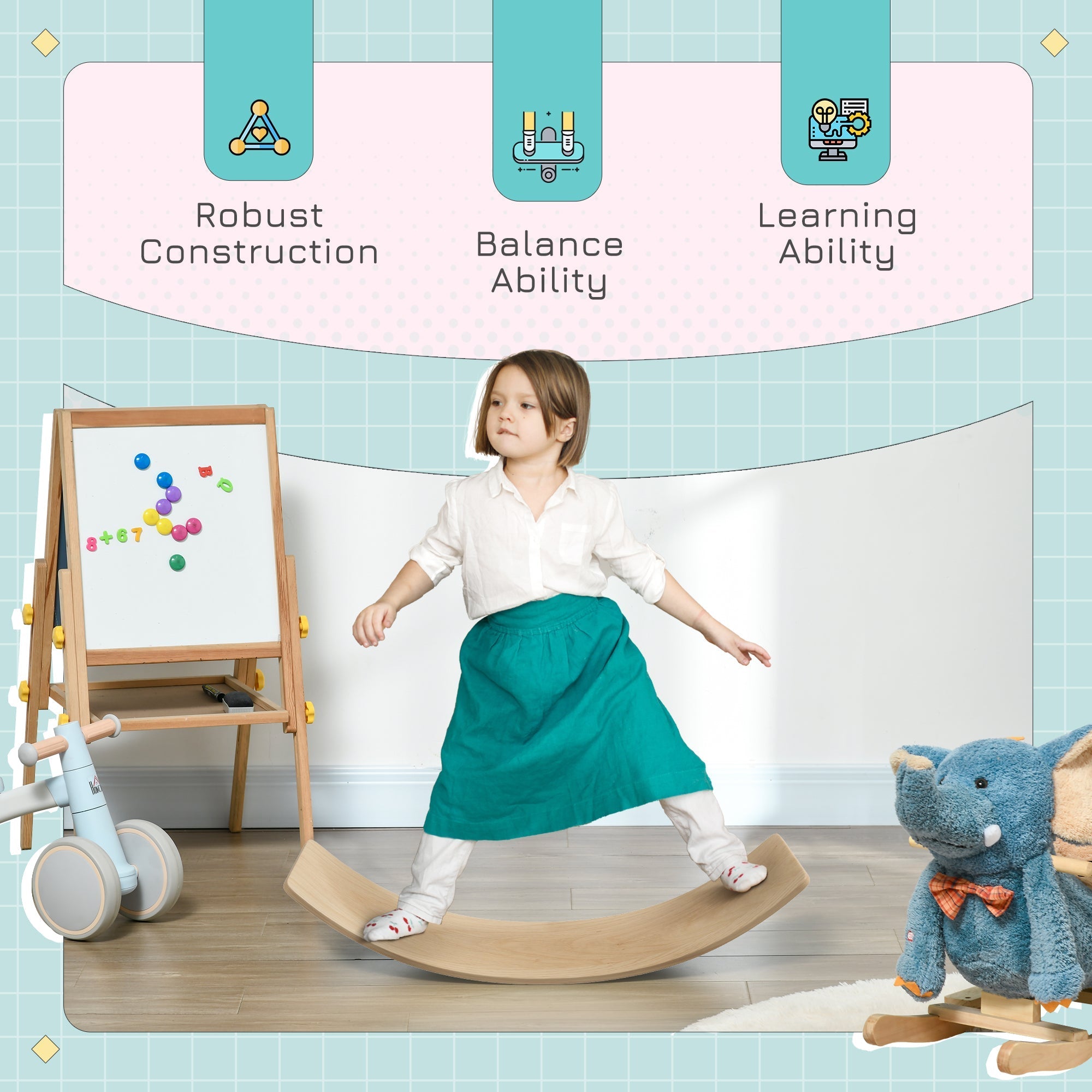 AIYAPLAY Wooden Balance Board for Children 3-8 Years Old, Natural Tone - SGP Garden Ltd