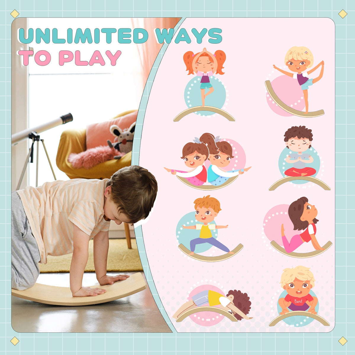 AIYAPLAY Wooden Balance Board for Children 3-8 Years Old, Natural Tone - SGP Garden Ltd