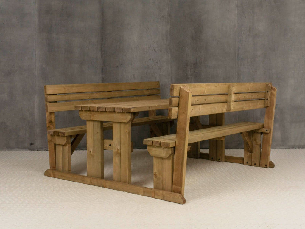 Alders Picnic Table Benches Set With Backrest - Rustic Finish - SGP Garden Ltd